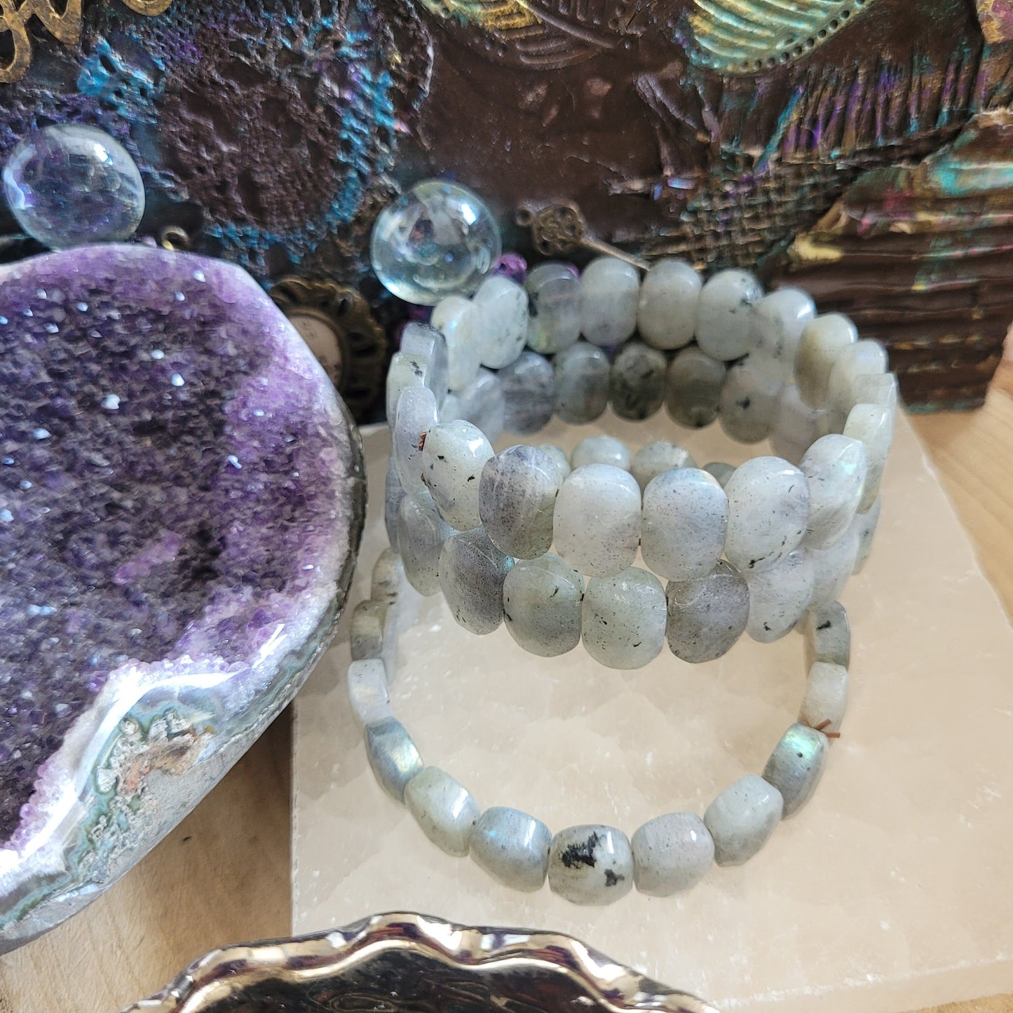 Labradorite bangle bracelet crystal healing jewellery gift for him or her witchy jewelry for men or women