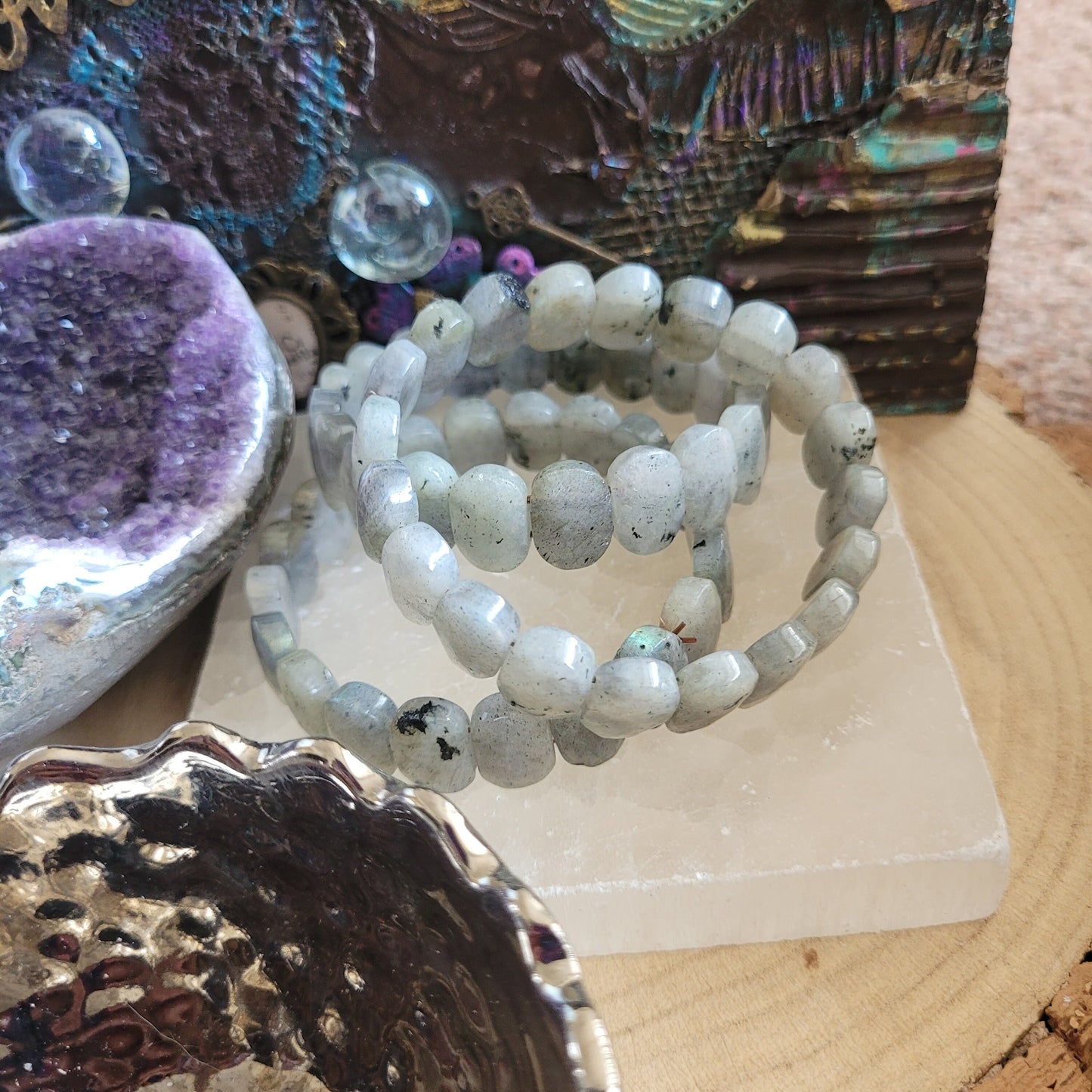 Labradorite bangle bracelet crystal healing jewellery gift for him or her witchy jewelry for men or women