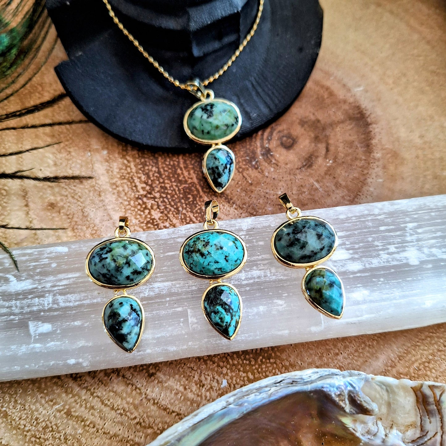 African turquoise pendant necklace for women or men Crystal healing jewellery gemstone jewelry