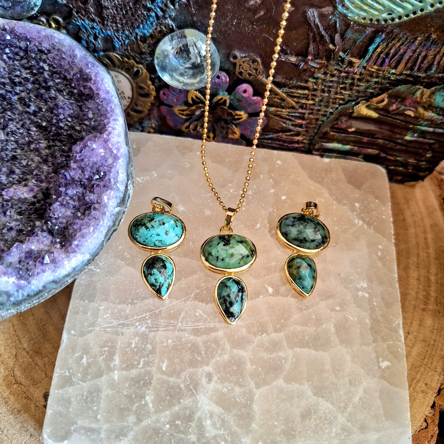 African turquoise pendant necklace for women or men Crystal healing jewellery gemstone jewelry