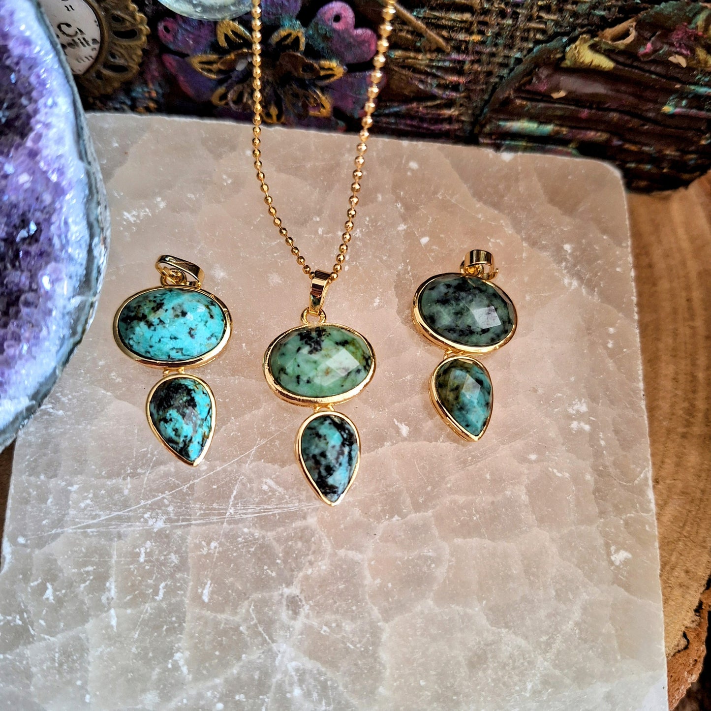 African turquoise pendant necklace for women or men Crystal healing jewellery gemstone jewelry