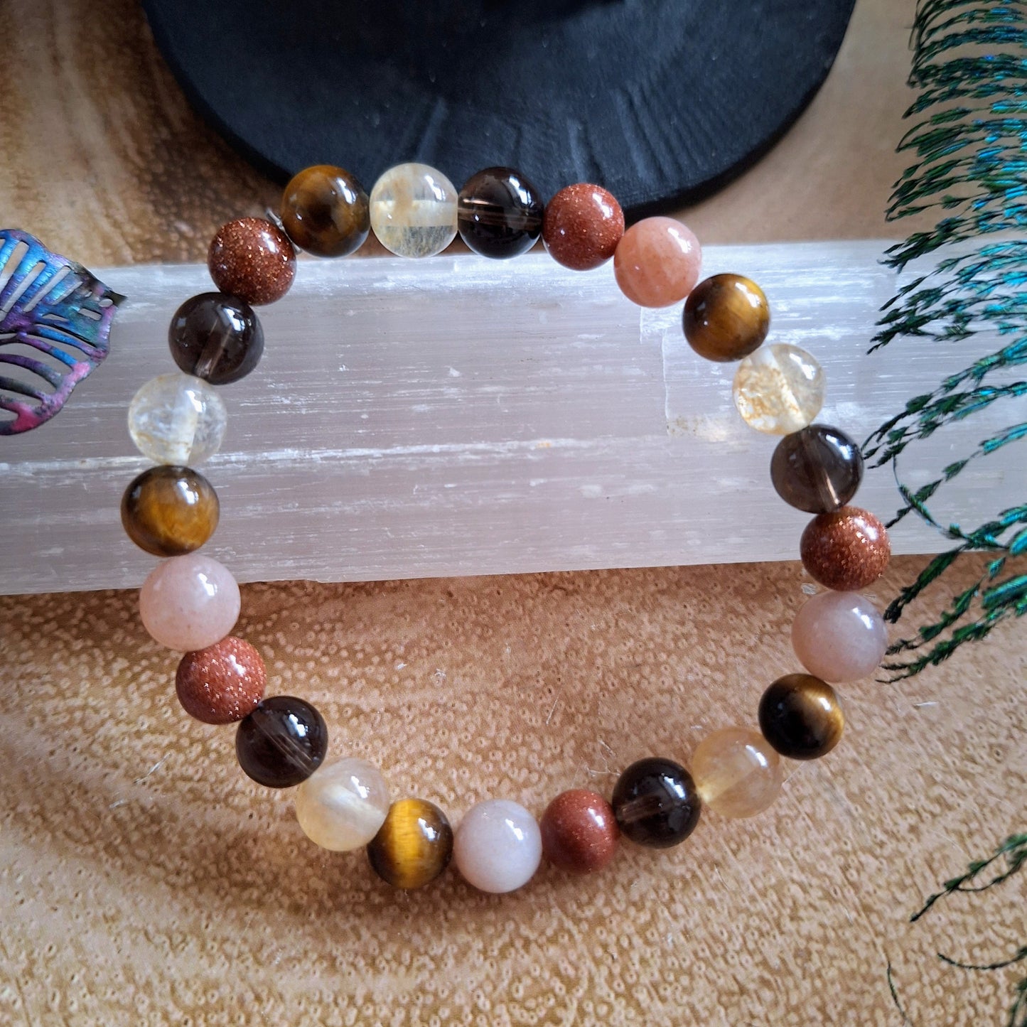 Positive thinking Bracelet crystal healing natural stone goldstone, Citrine, tigers eye, sunstone
