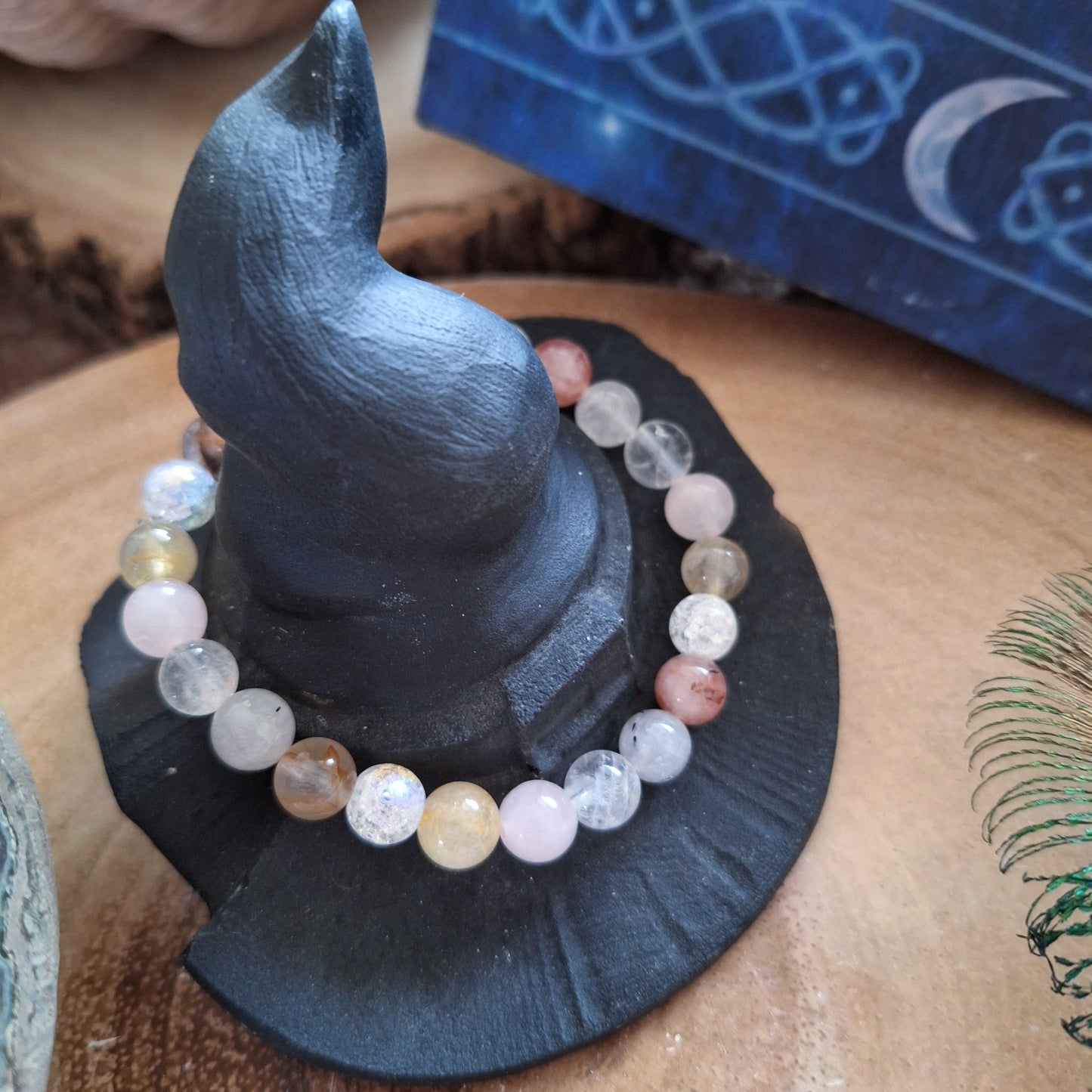 Master Healer Beaded Crystal bracelet with Clear Quartz, Rose Quartz, Rutilated Quartz, Hematoid Quartz and Cracked Quartz natural stone