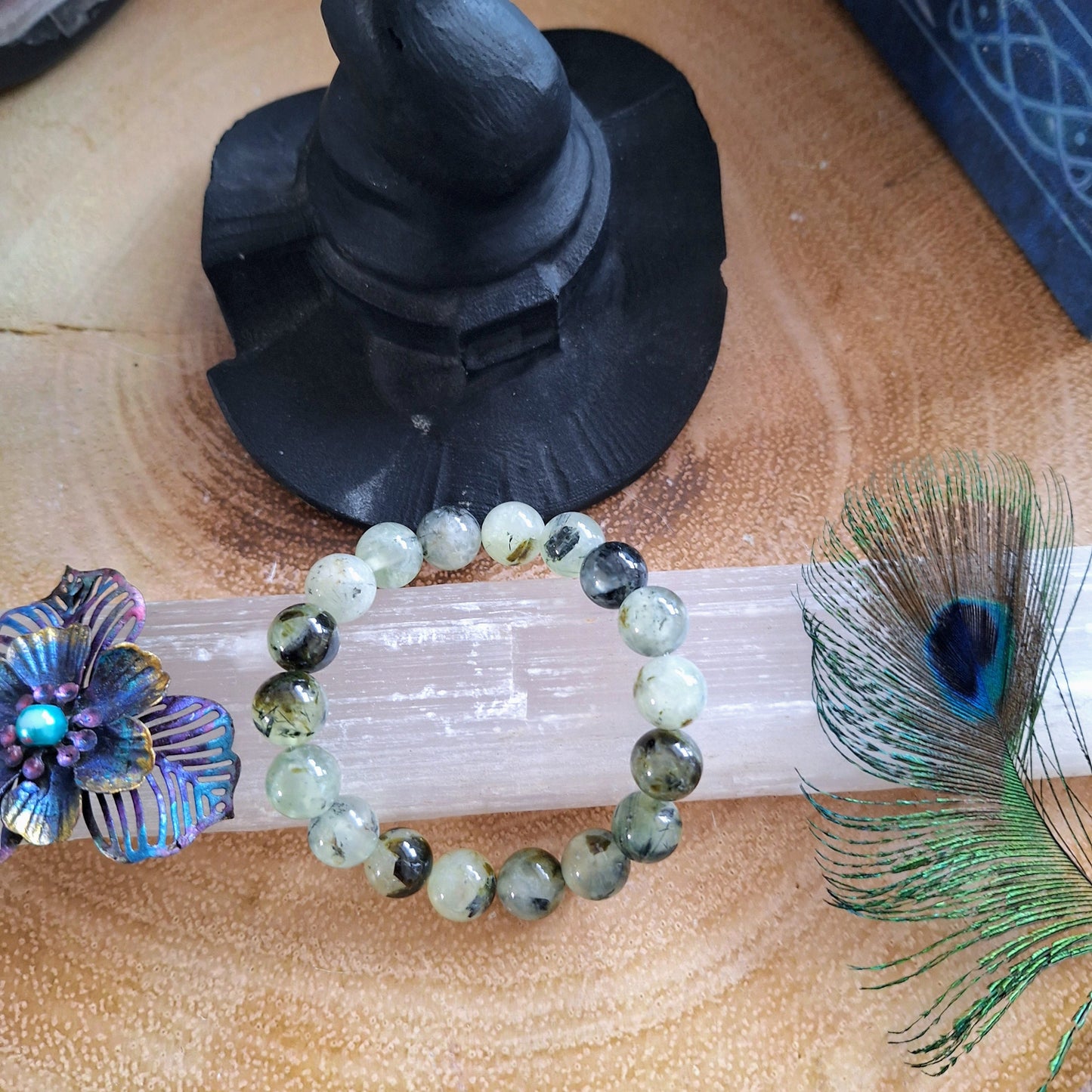prehnite bracelet gift for him or her crystal healing natural stone heart chakra Stretchy stacking jewellery