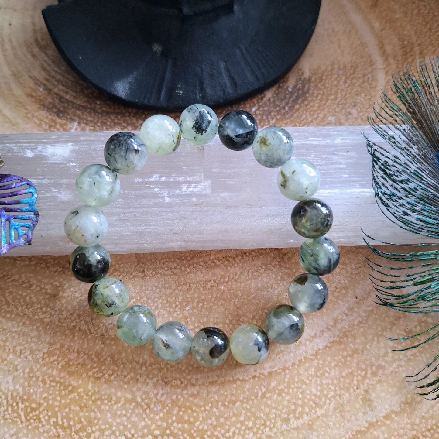 prehnite bracelet gift for him or her crystal healing natural stone heart chakra Stretchy stacking jewellery
