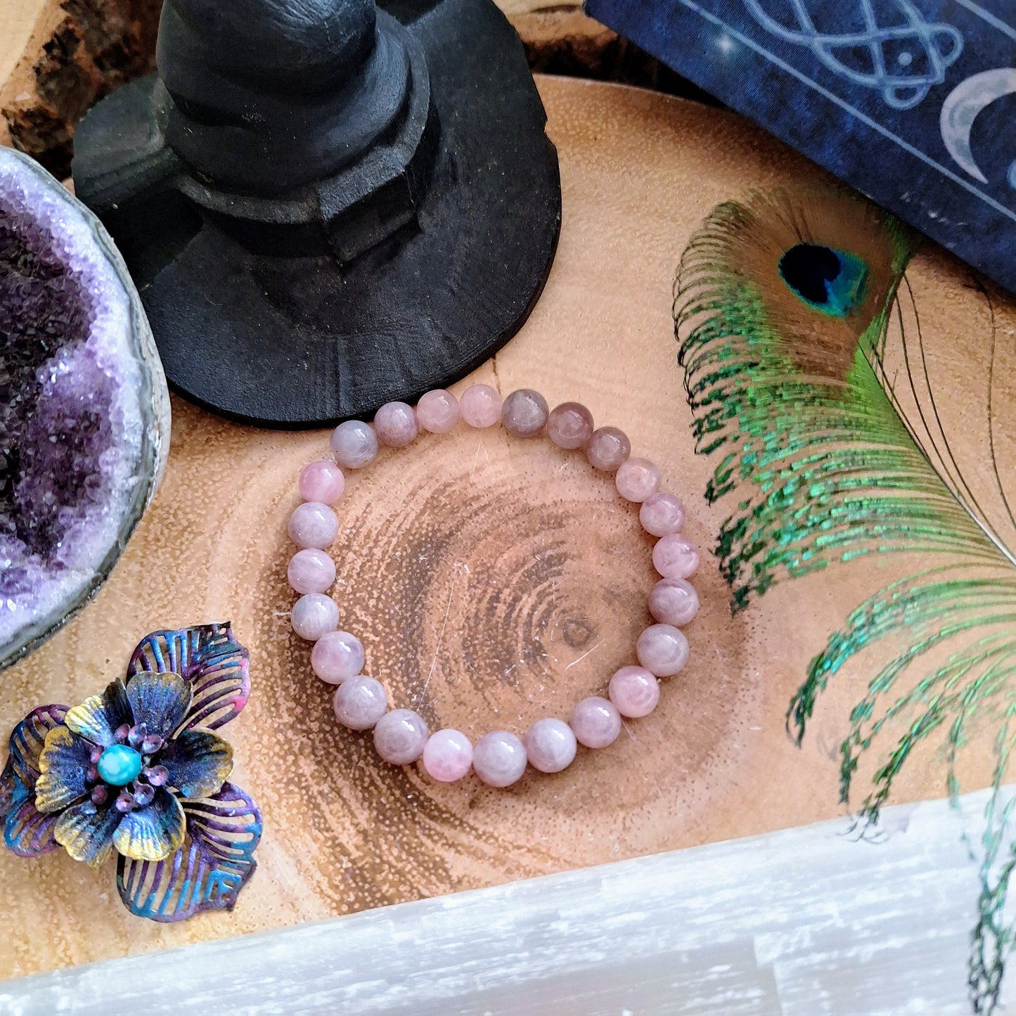 Lavender rose quartz bracelet Crystal healing natural stone gift for her stacking stretch jewellery