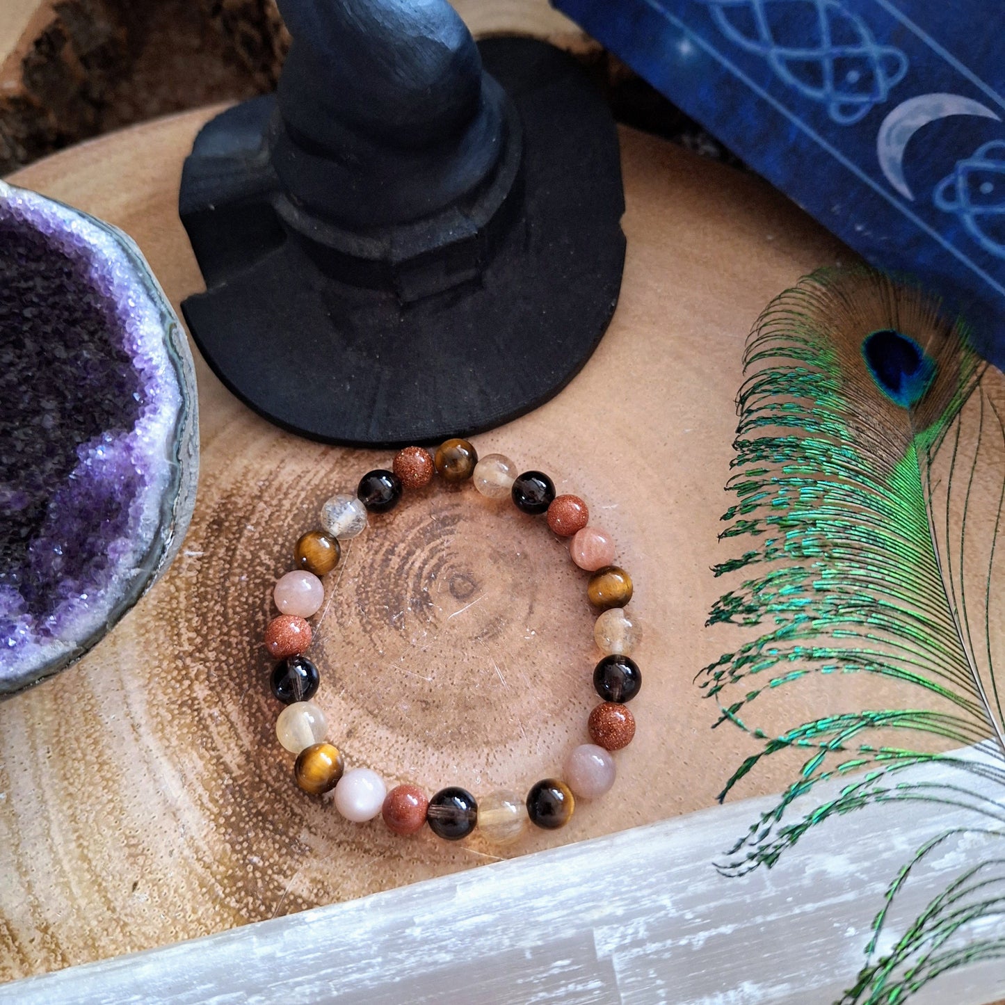 Positive thinking Bracelet crystal healing natural stone goldstone, Citrine, tigers eye, sunstone