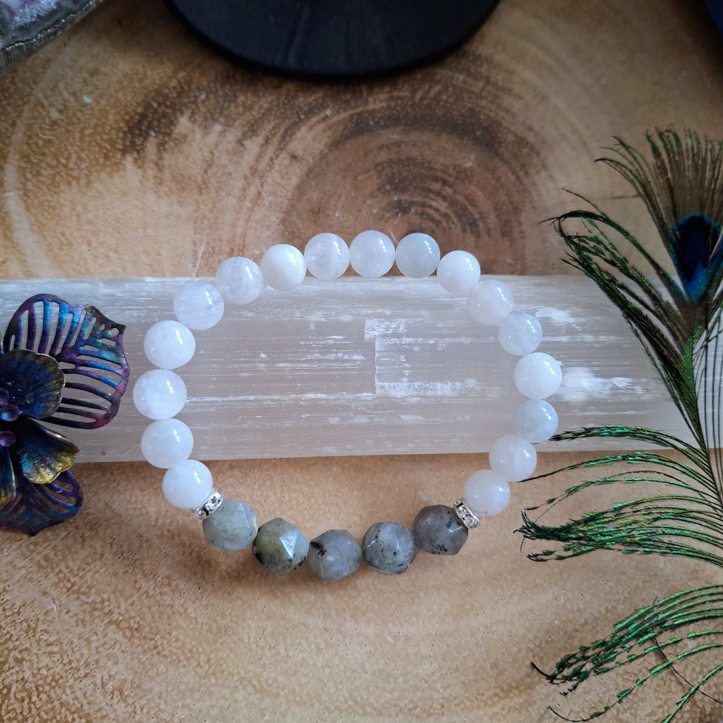 Moonstone and labradorite bracelet crystal healing natural stone gift for her jewellery for women