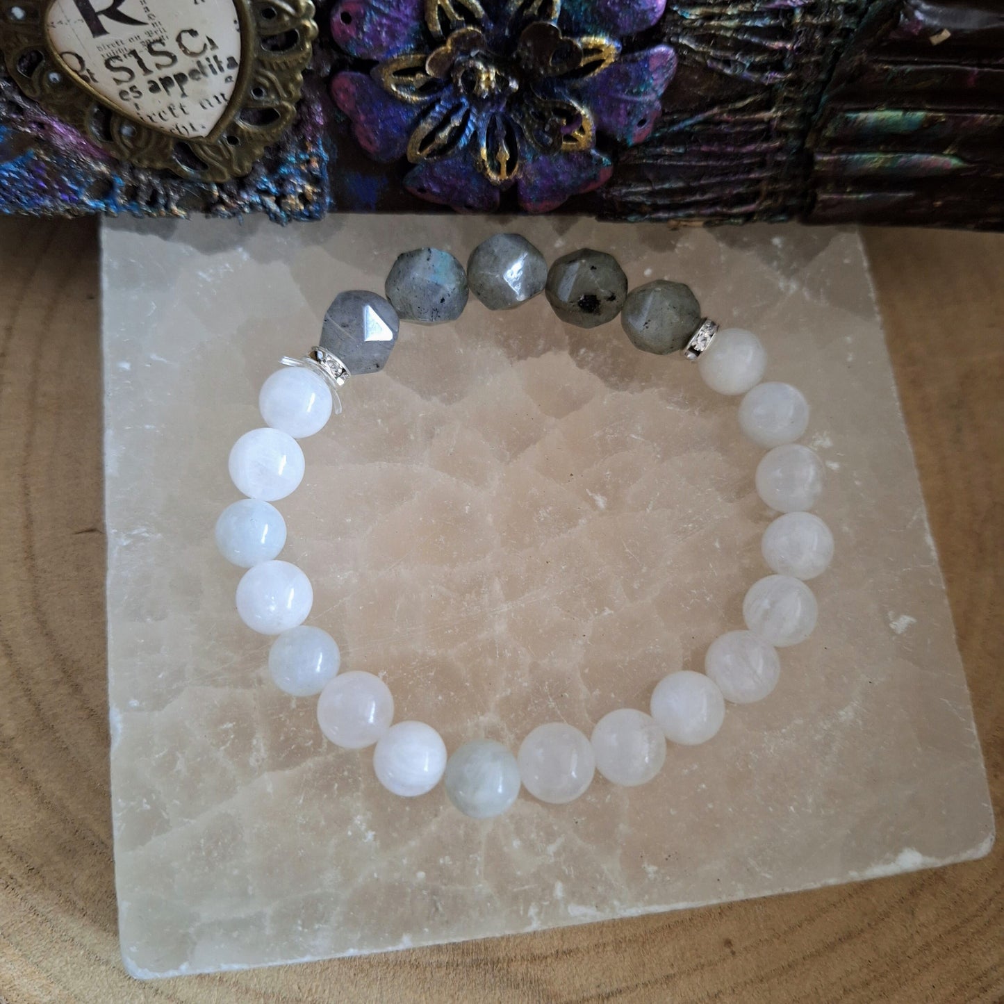 Moonstone and labradorite bracelet crystal healing natural stone gift for her jewellery for women