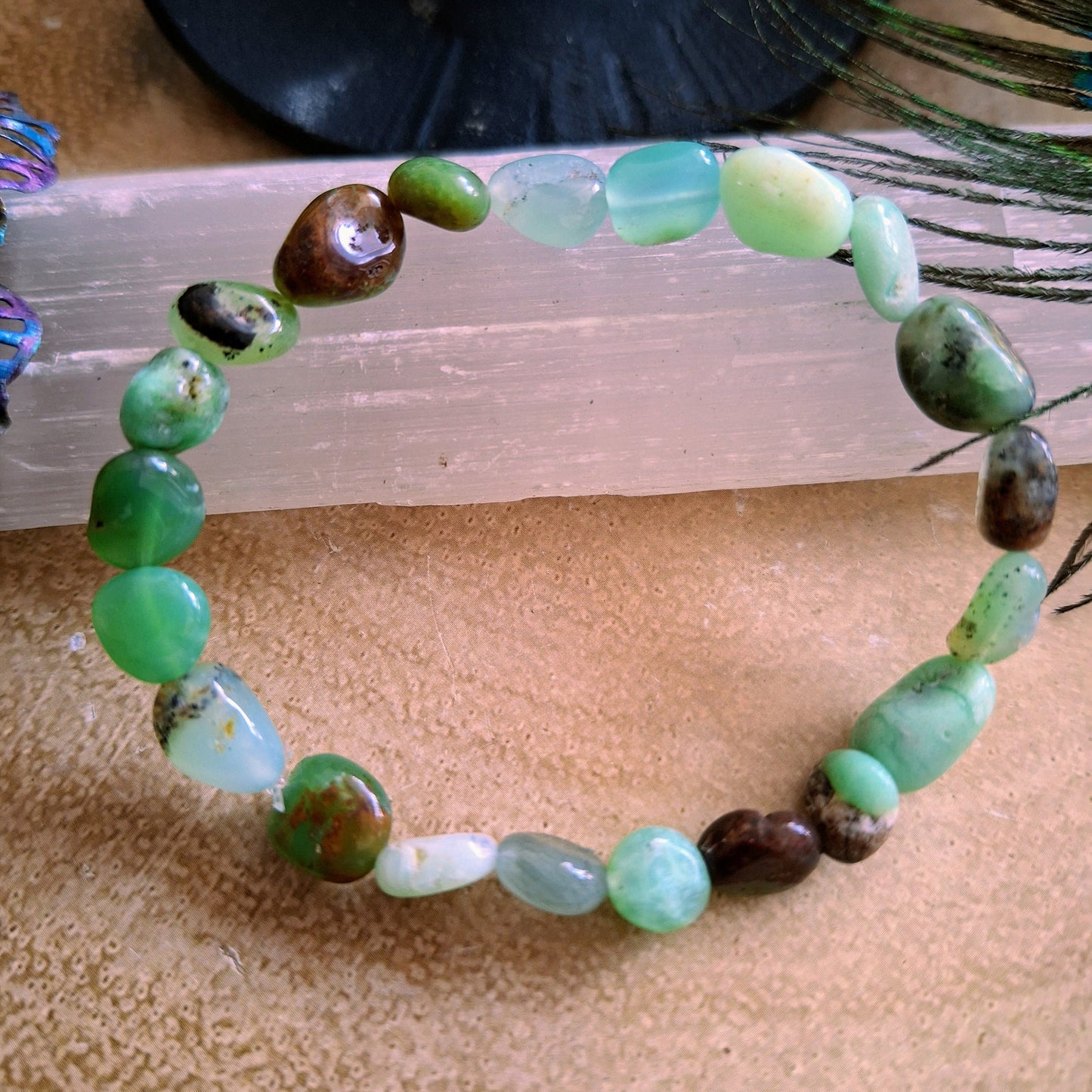Chrysoprase bracelet nugget Stone Crystal healing natural stone stretch stacking bracelet