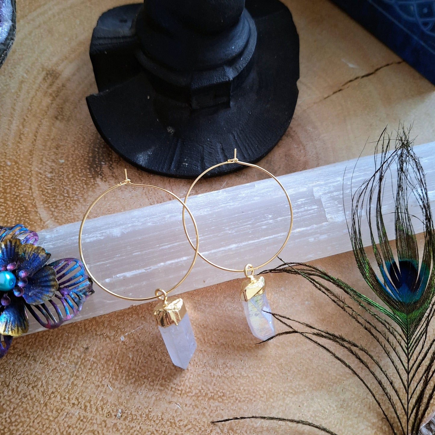 Angel Aura Quartz hoop earrings Witchy gift for her crystal healing jewellery for women