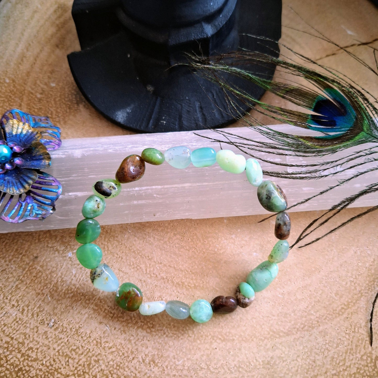Chrysoprase bracelet nugget Stone Crystal healing natural stone stretch stacking bracelet