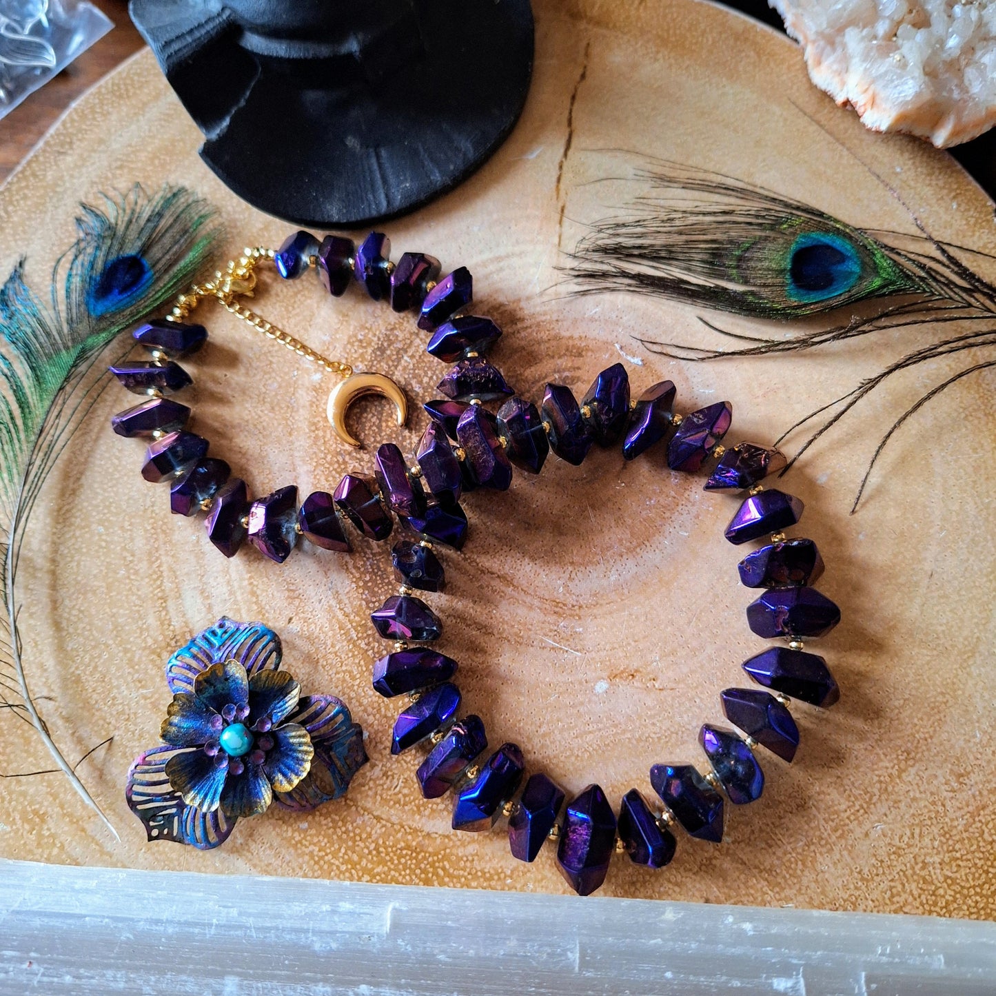 Rainbow Aura Quartz choker necklace Crystal healing statement witchy jewellery gift for her