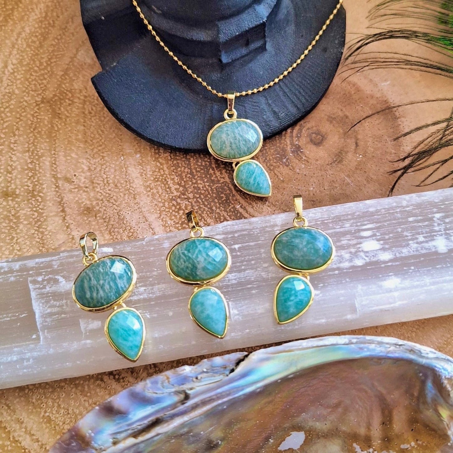 Amazonite necklace pendant crystal healing gift for him or her jewellery for women or men throat chakra jewelry
