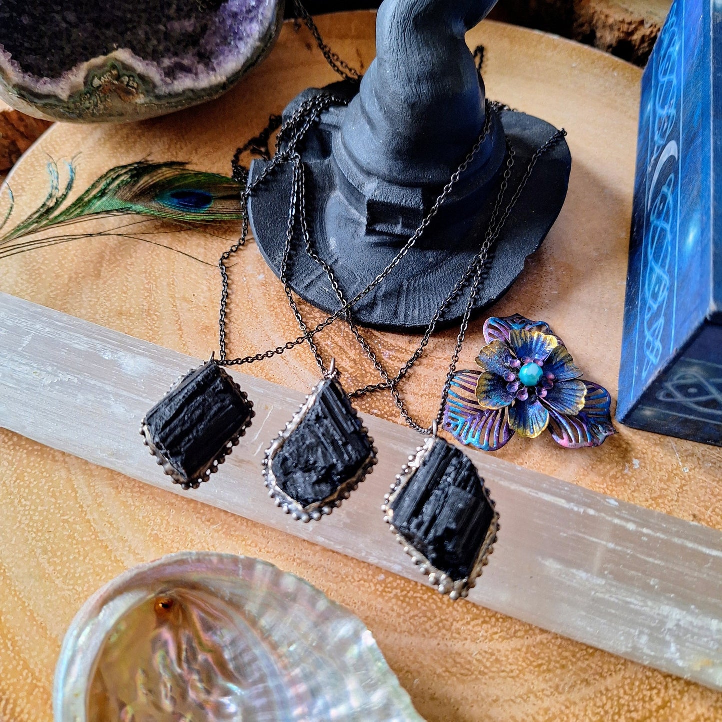 Black Tourmaline pendant necklace crystal healing protection jewellery gift fir him or her witchy jewelry for men or women