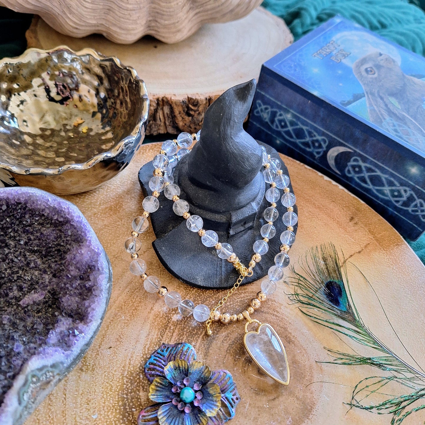 Clear quartz necklace Crystal healing gift for her jewellery for women witchy jewelry love protection