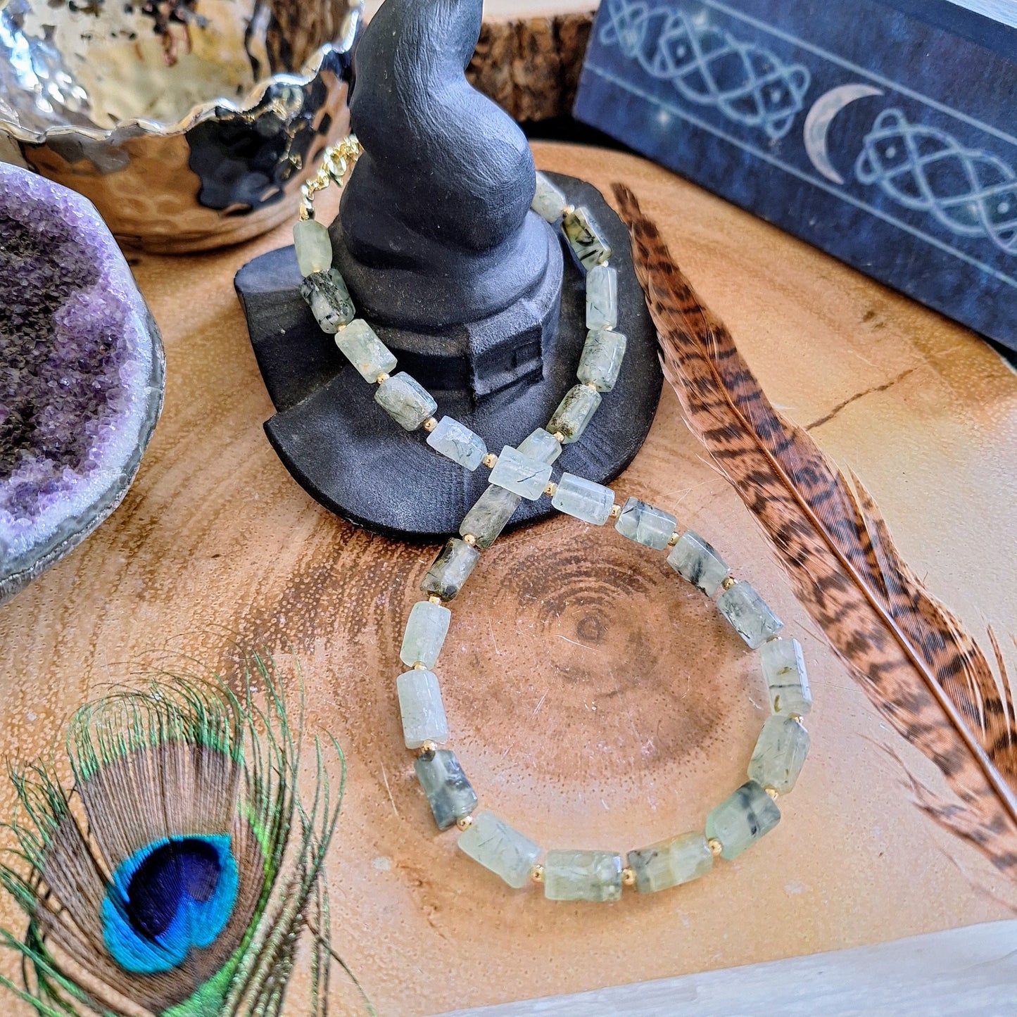 Prehnite choker necklace gift for him or her crystal healing jewellery genuine crystal witchy jewelry
