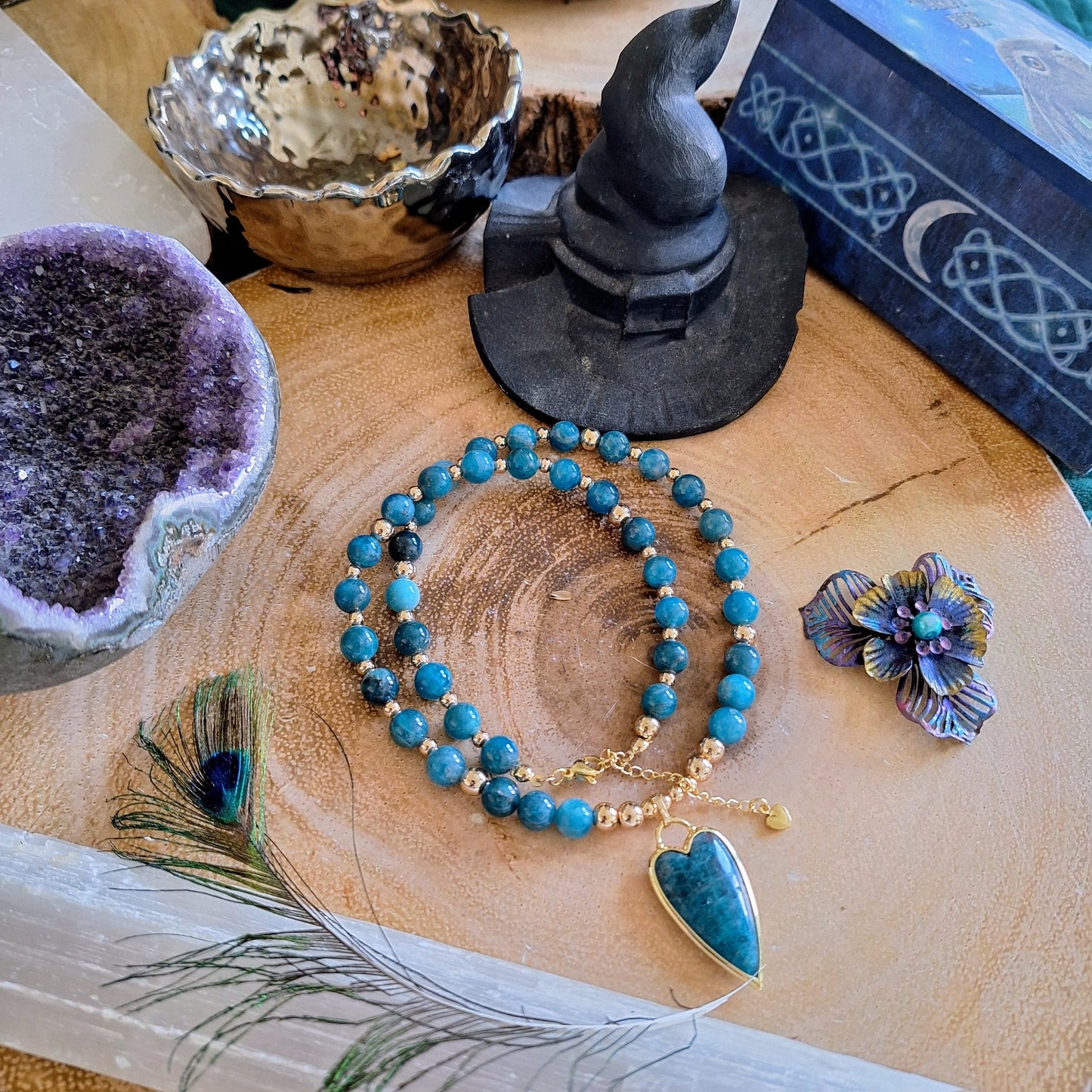 Apatite necklace Crystal healing gift for her jewellery for women witchy jewelry throat chakra