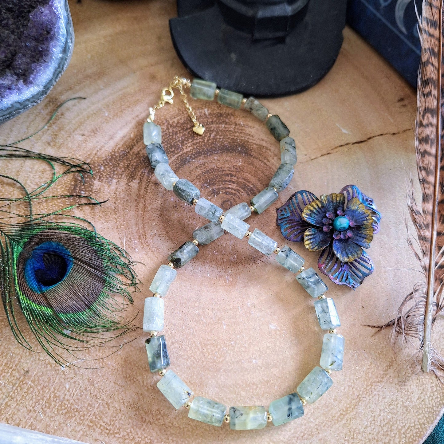 Prehnite choker necklace gift for him or her crystal healing jewellery genuine crystal witchy jewelry
