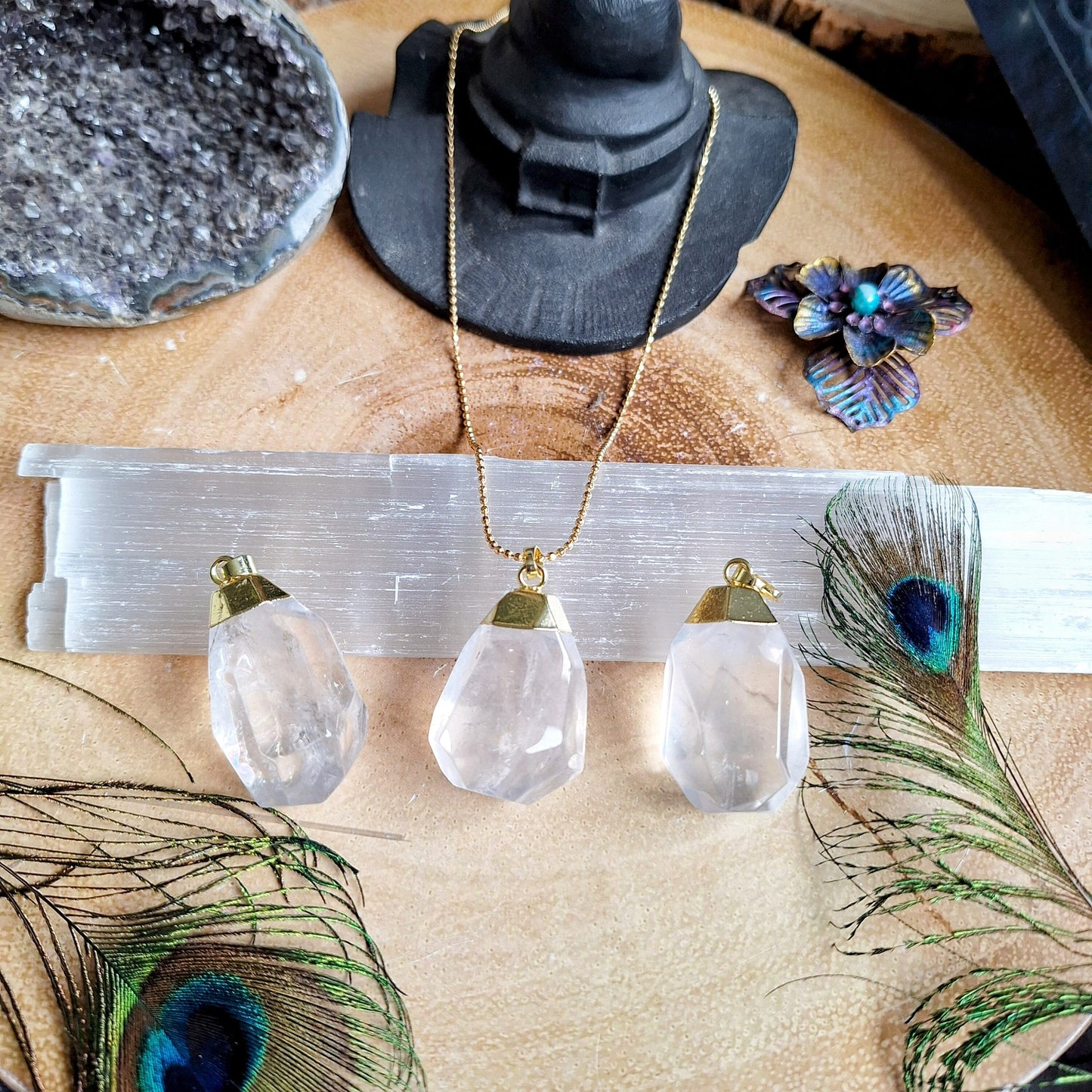 Clear Quartz necklace faceted pendant crystal healing gift for her witchy jewellery for women crown chakra jewelry