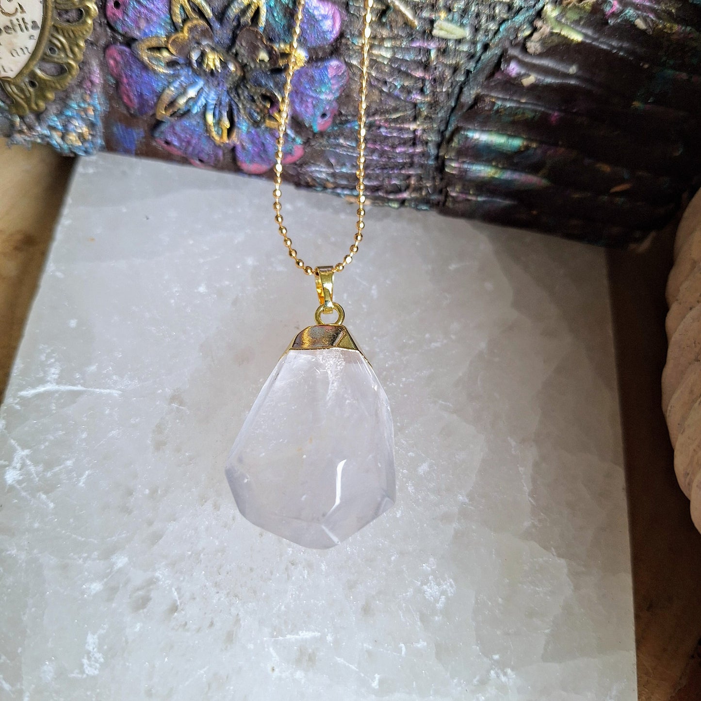 Clear Quartz necklace faceted pendant crystal healing gift for her witchy jewellery for women crown chakra jewelry
