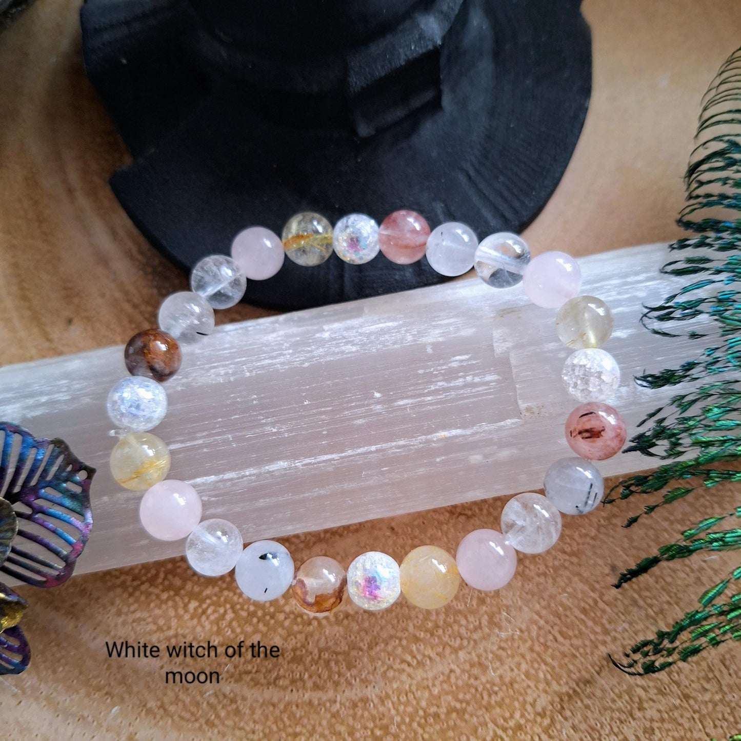 Master Healer Beaded Crystal bracelet with Clear Quartz, Rose Quartz, Rutilated Quartz, Hematoid Quartz and Cracked Quartz natural stone