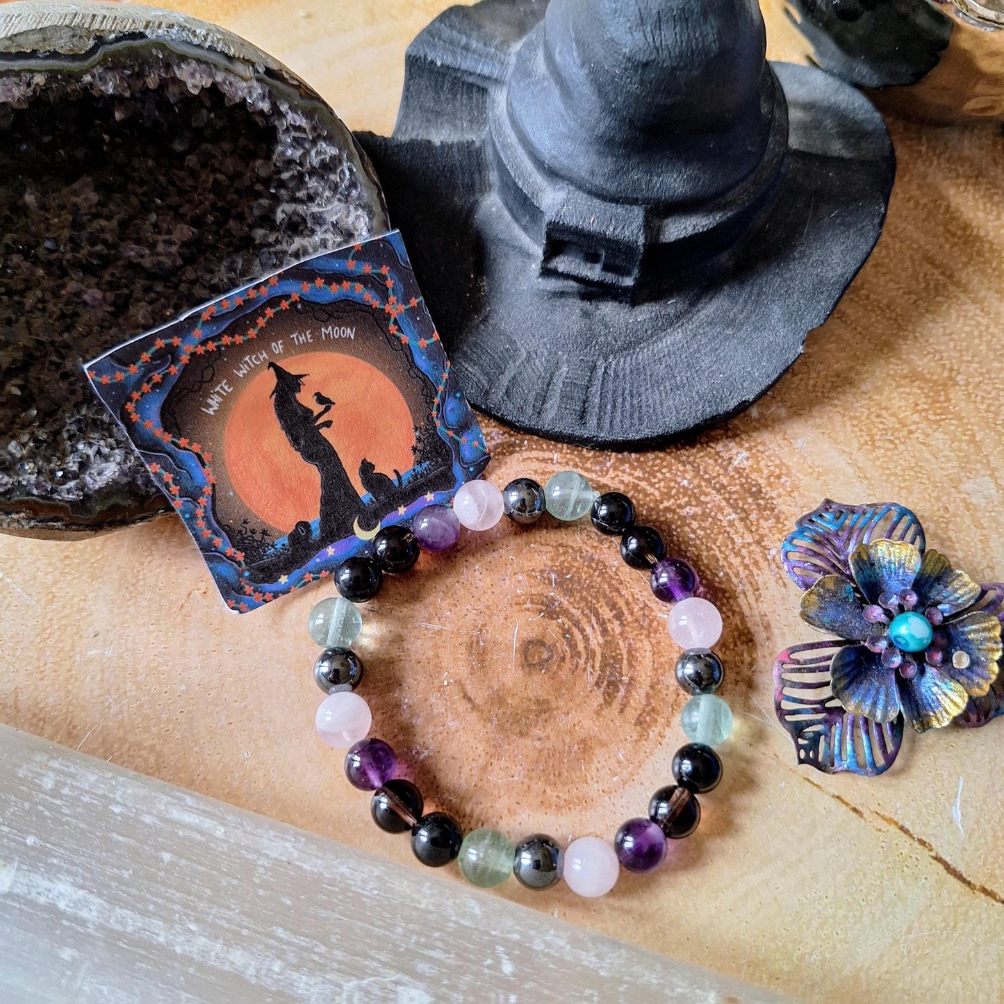 Empath Bracelet crystal healing gift for her jewellery for him witchy jewelry rose quartz, Tourmaline, fluorite