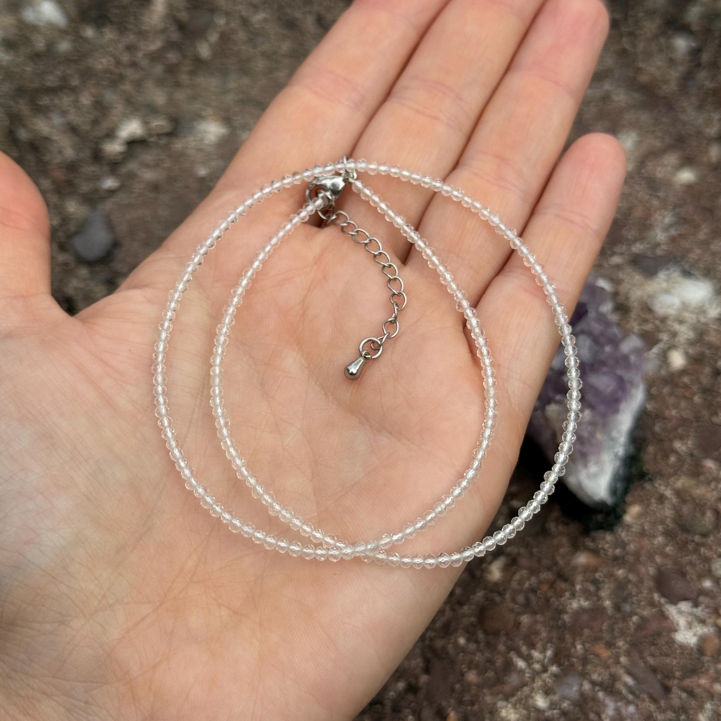 Clear Quartz choker necklace minimalist jewellery natural stone crystal jewelry