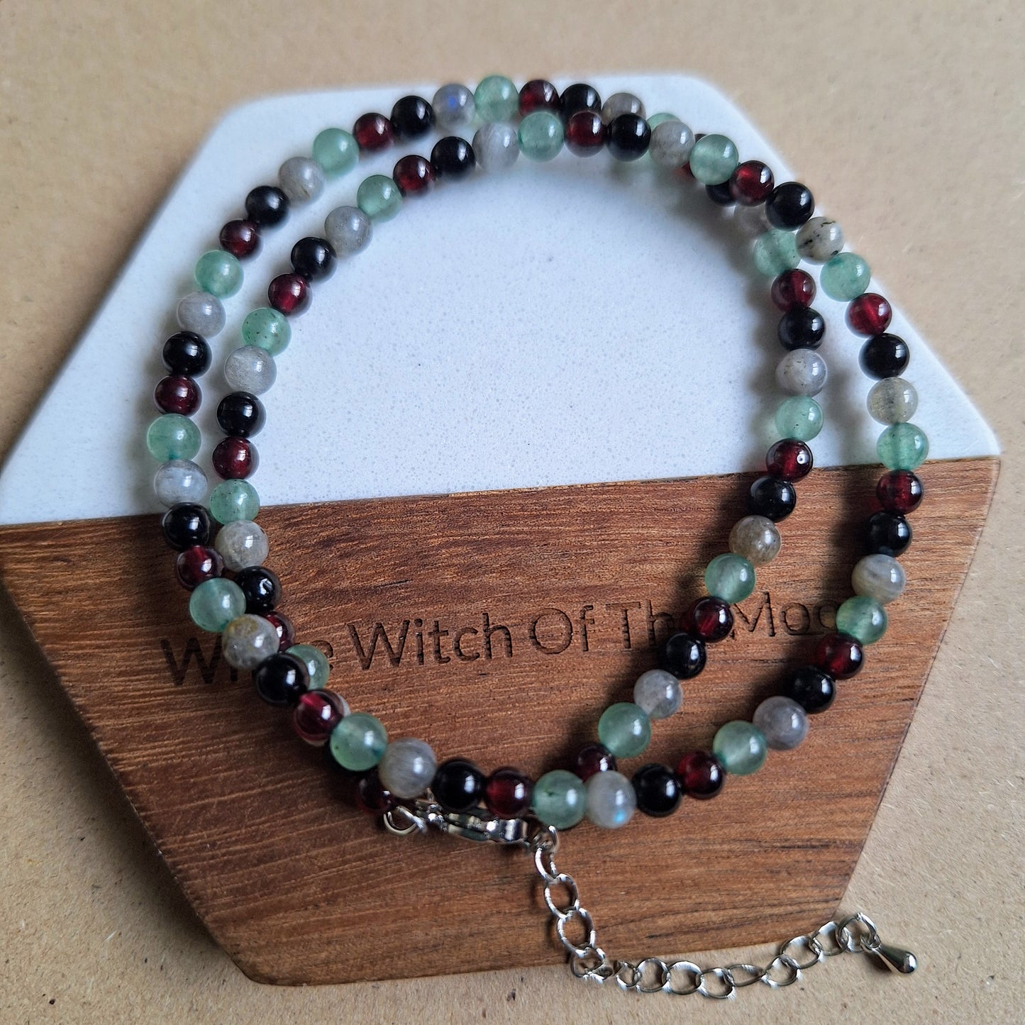 Energy Vampire Protection Choker - Red Garnet, Green Aventurine, Labradorite & Black Tourmaline 4mm beads