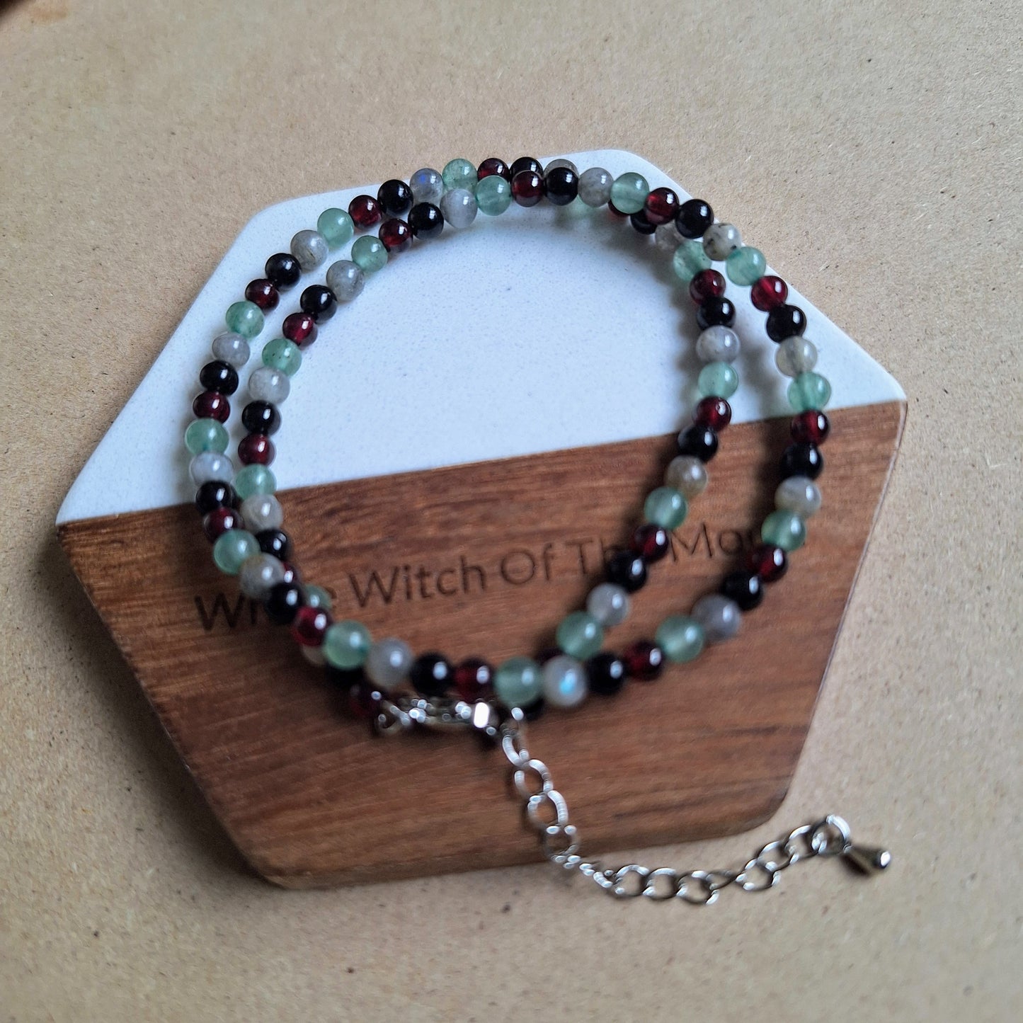 Energy Vampire Protection Choker - Red Garnet, Green Aventurine, Labradorite & Black Tourmaline 4mm beads