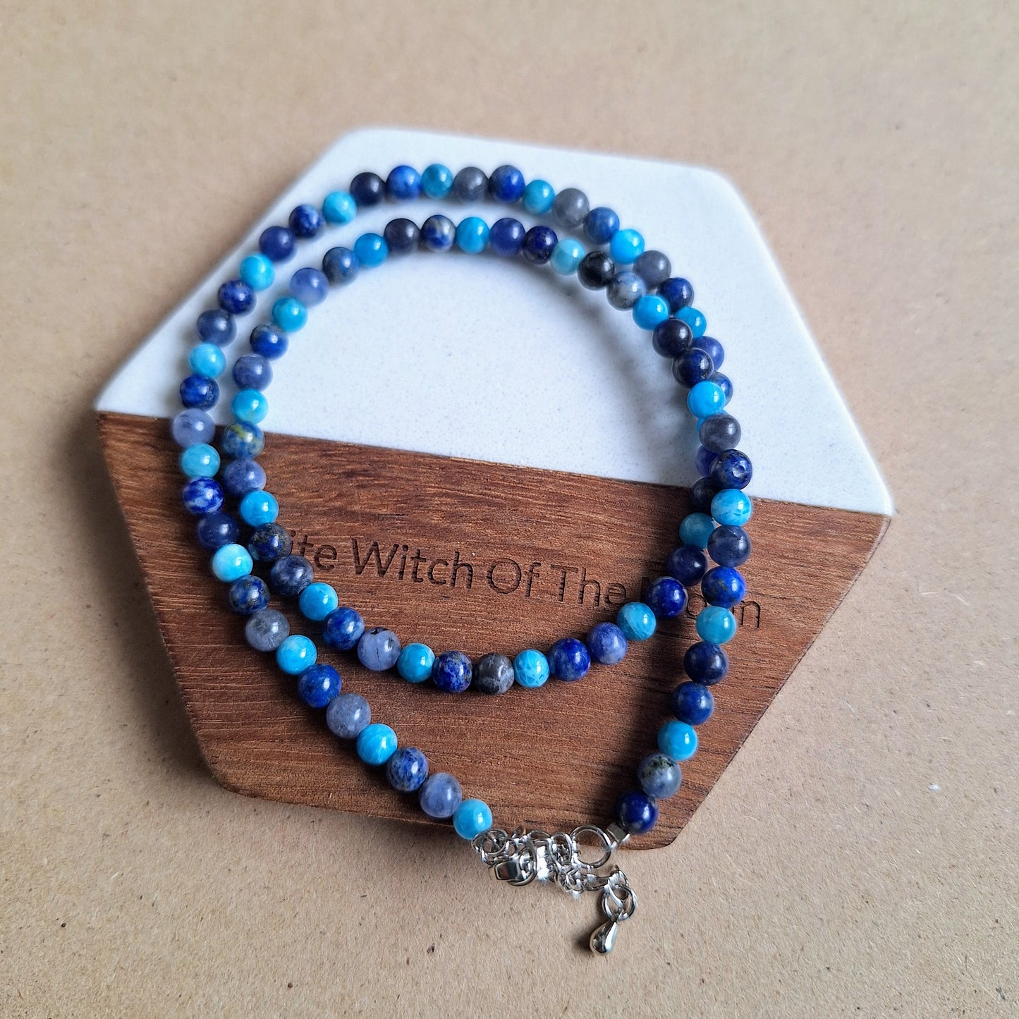Throat Chakra Choker Necklace - 4mm beads Apatite, Lapis Lazuli & Sodalite
