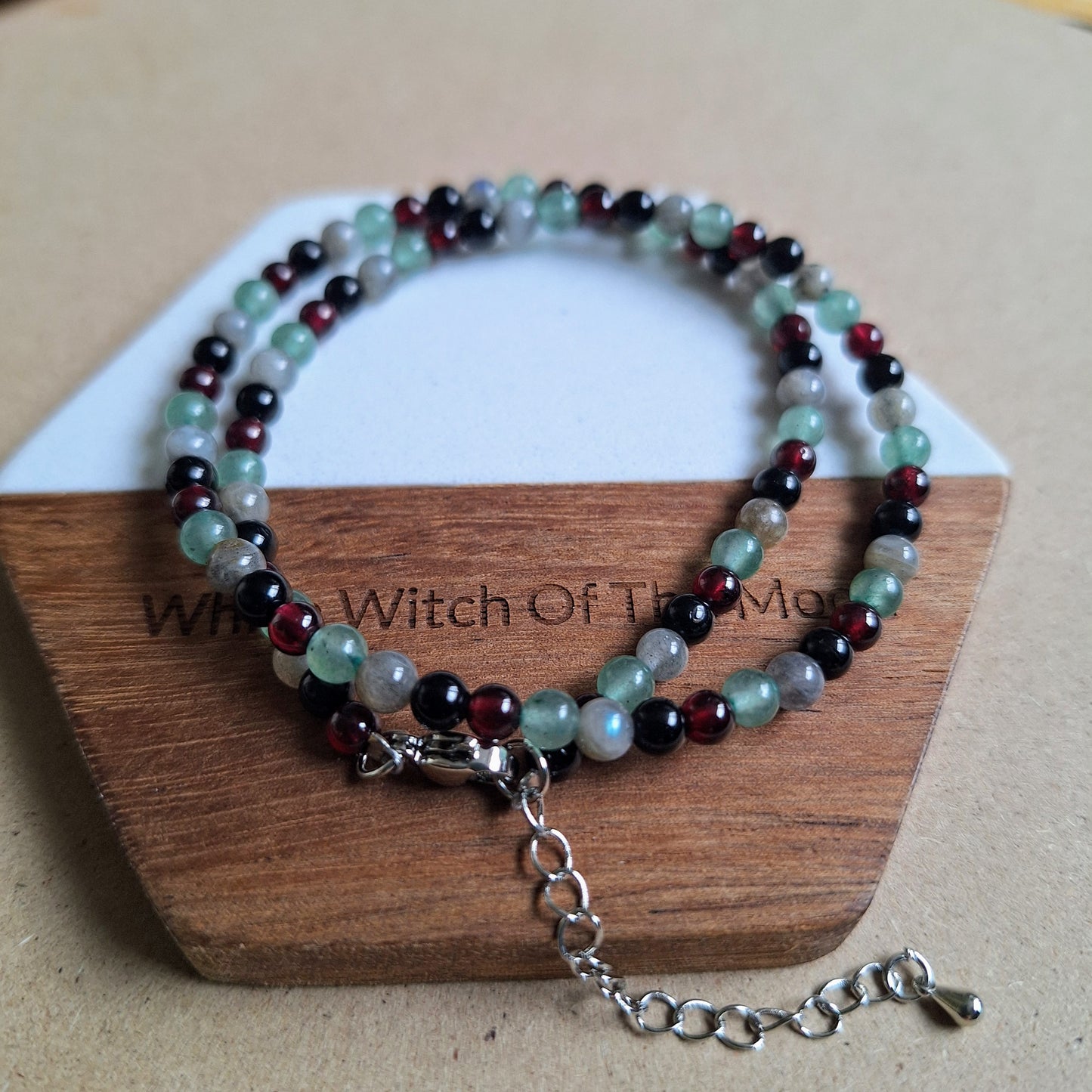 Energy Vampire Protection Choker - Red Garnet, Green Aventurine, Labradorite & Black Tourmaline 4mm beads