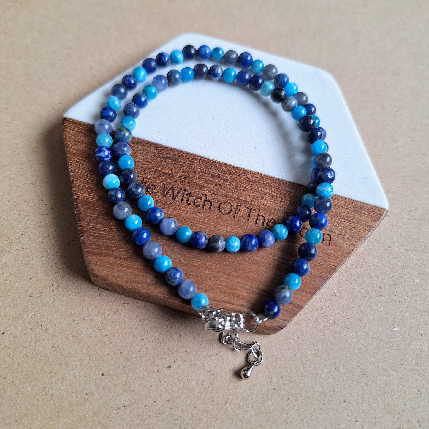 Throat Chakra Choker Necklace - 4mm beads Apatite, Lapis Lazuli & Sodalite