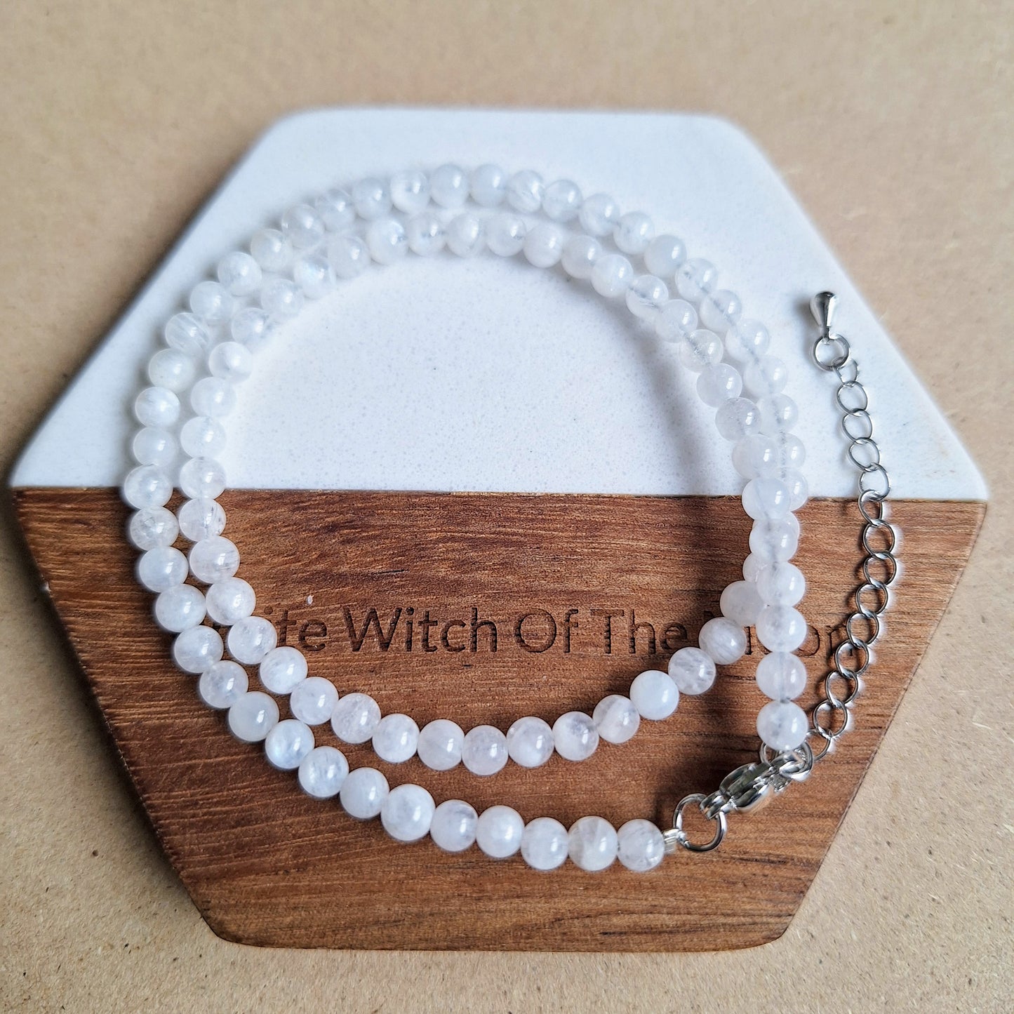Moonstone choker necklace or elastic bracelet 4mm beads - new beginnings and fertility