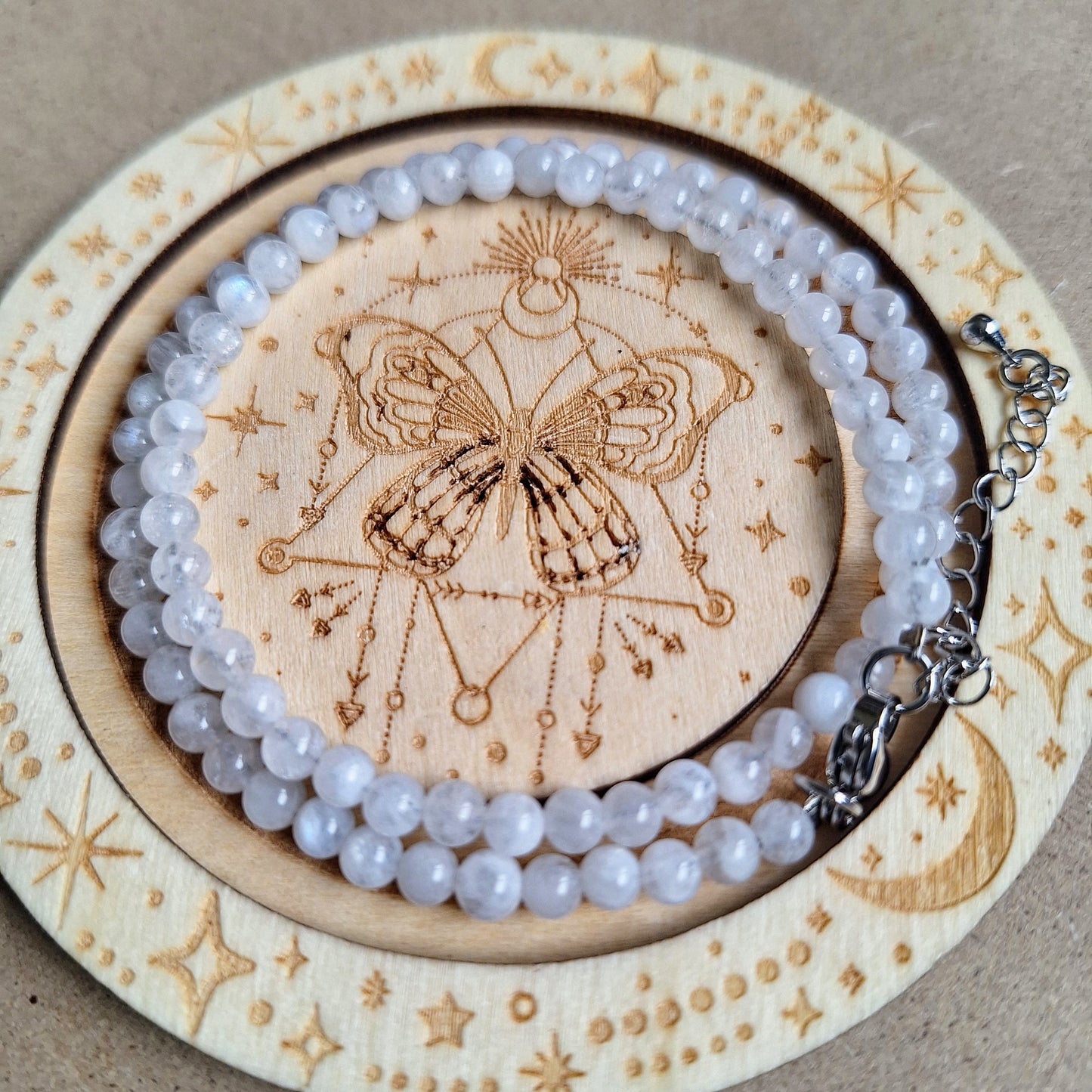 Moonstone choker necklace or elastic bracelet 4mm beads - new beginnings and fertility