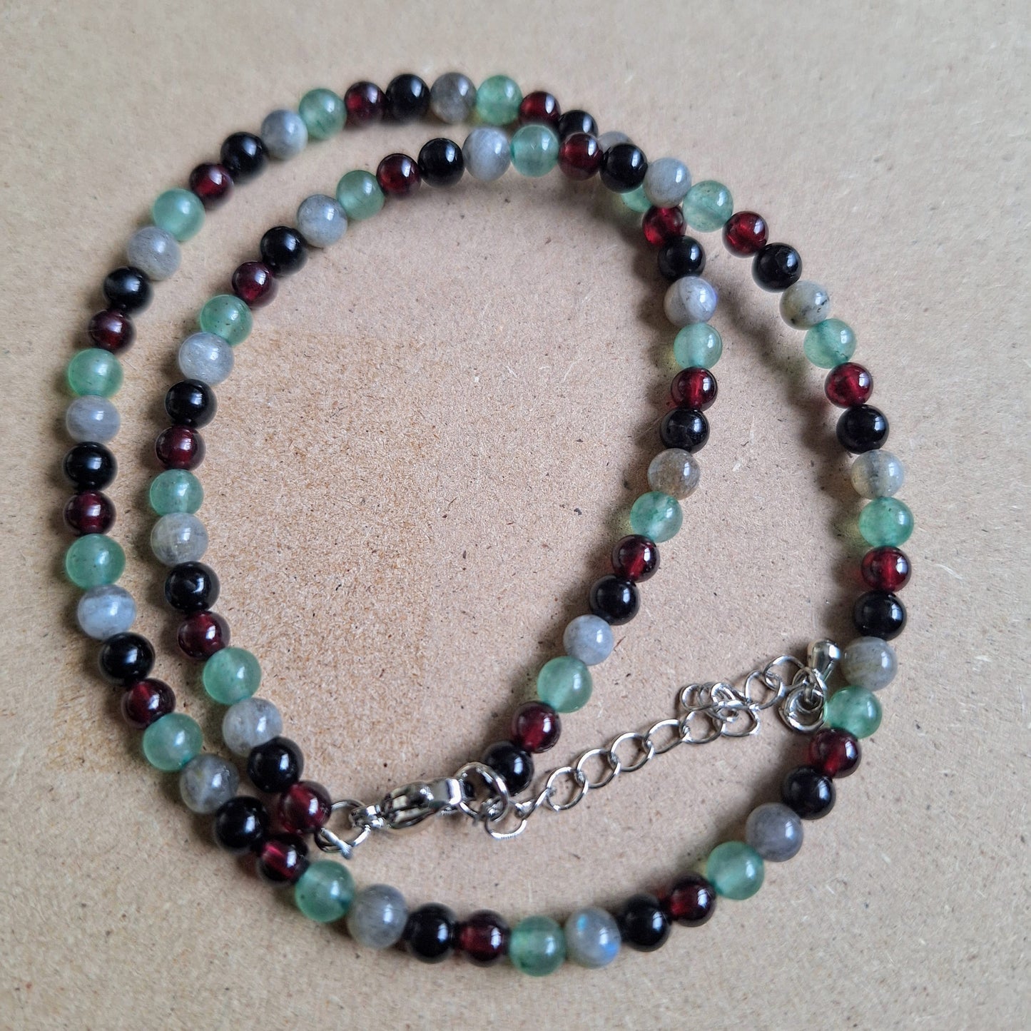 Energy Vampire Protection Choker - Red Garnet, Green Aventurine, Labradorite & Black Tourmaline 4mm beads