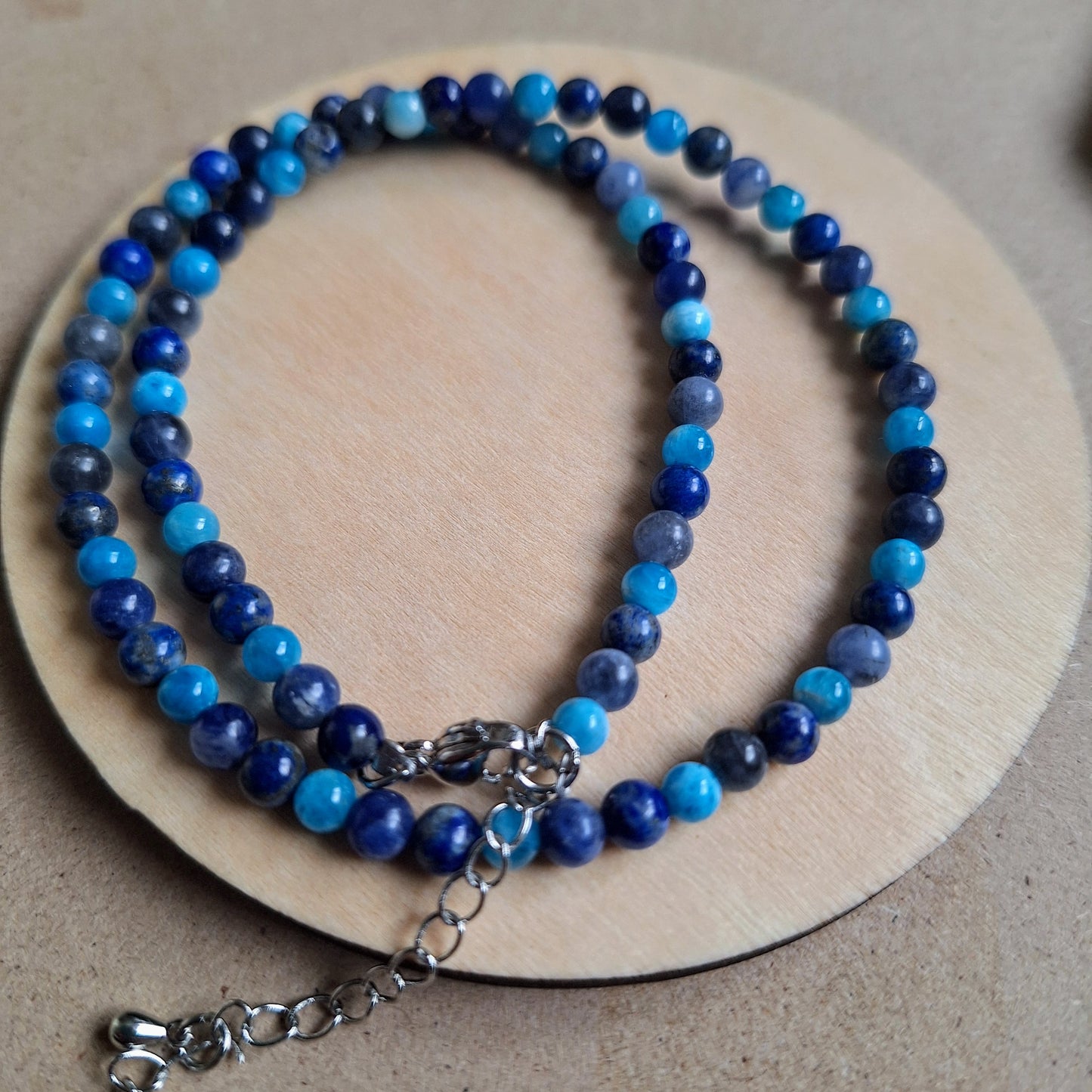 Throat Chakra Choker Necklace - 4mm beads Apatite, Lapis Lazuli & Sodalite