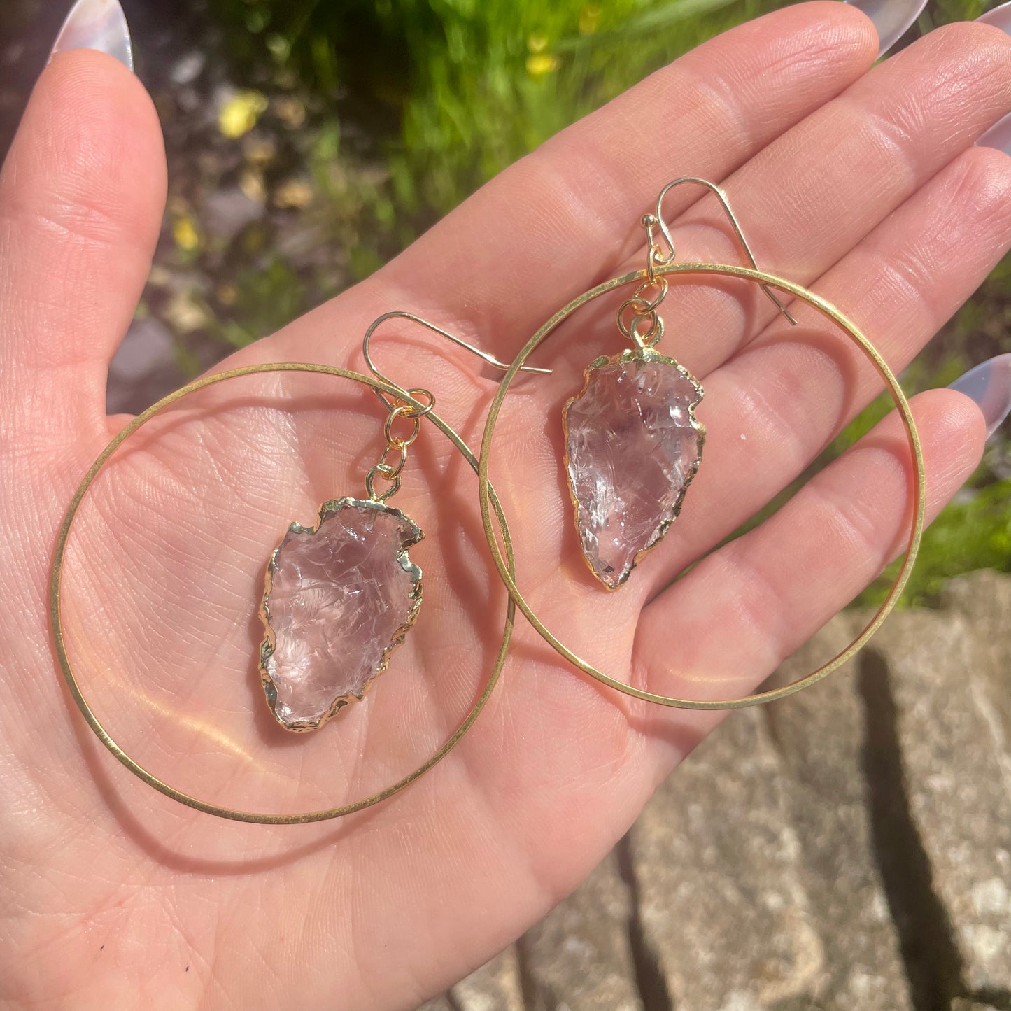 Clear Quartz Raw Arrow Gold Hoop Earrings