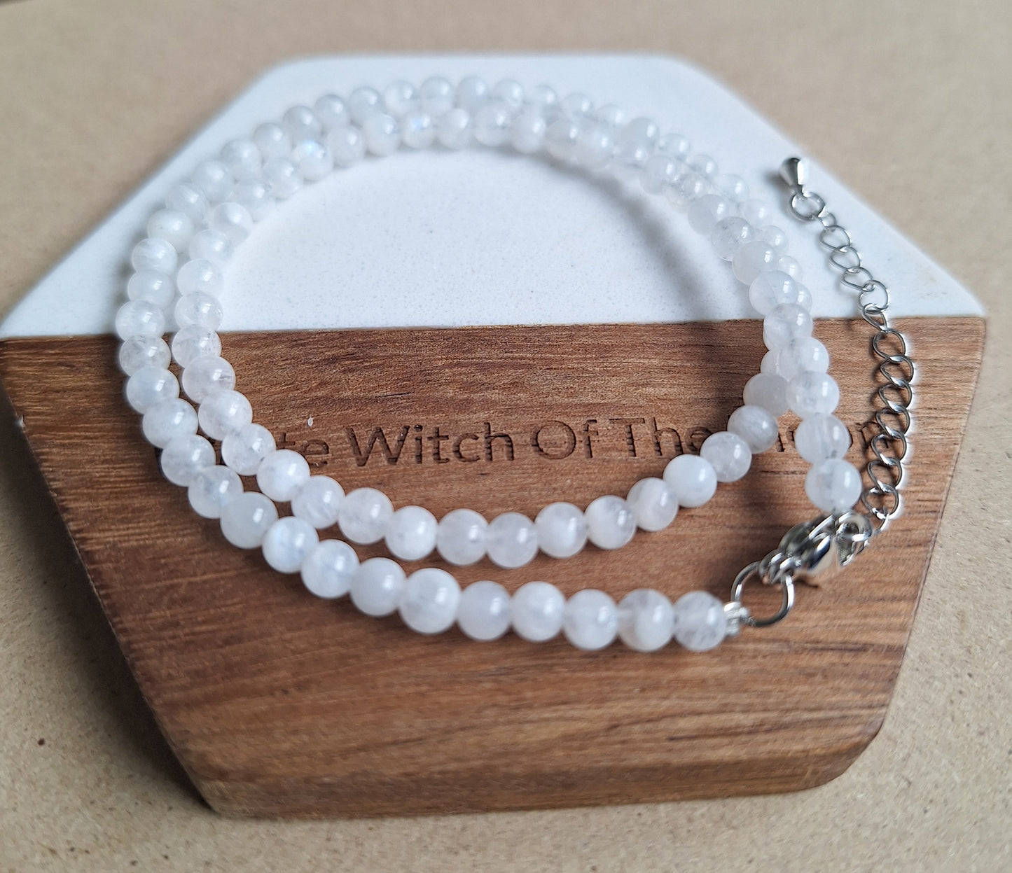 Moonstone choker necklace or elastic bracelet 4mm beads - new beginnings and fertility