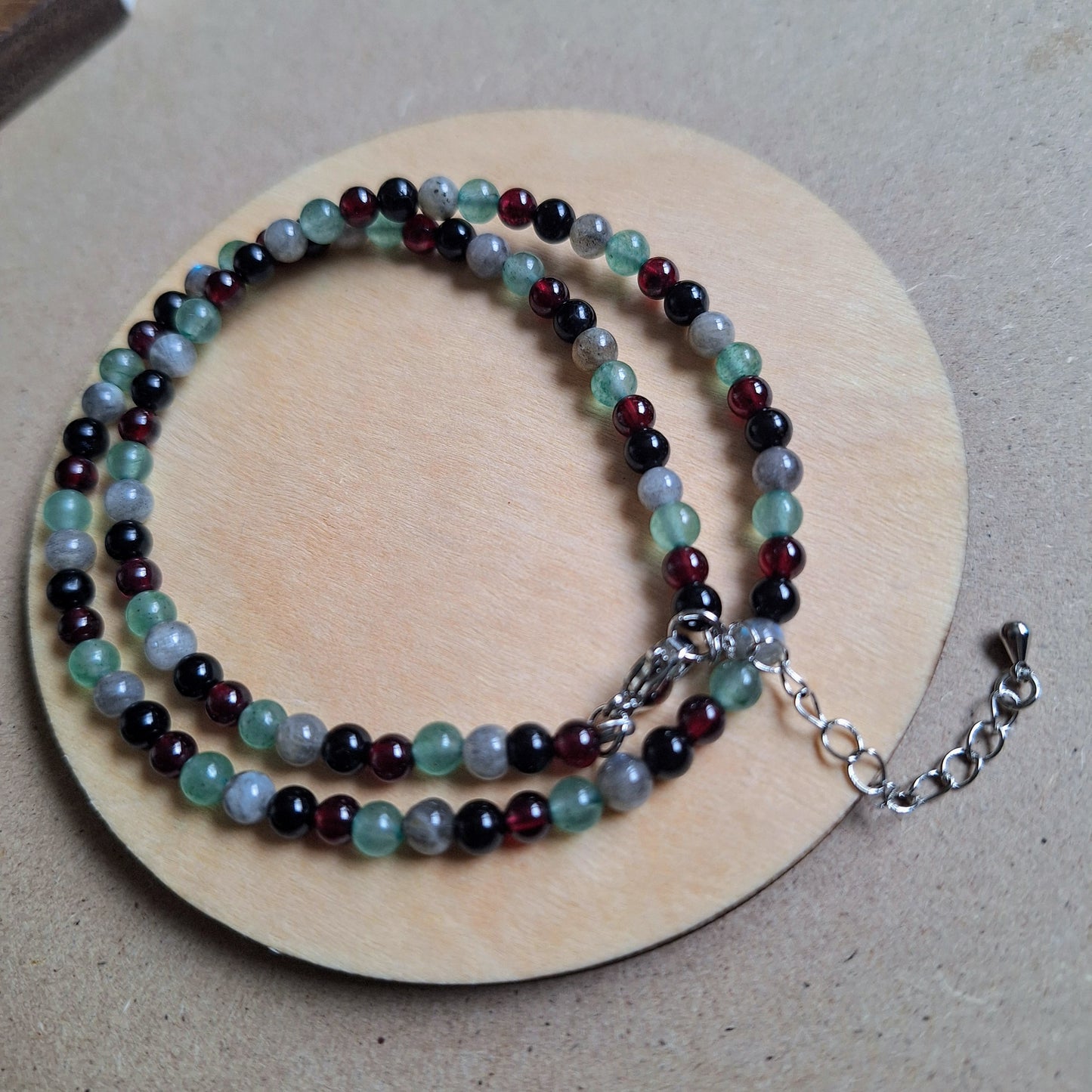 Energy Vampire Protection Choker - Red Garnet, Green Aventurine, Labradorite & Black Tourmaline 4mm beads
