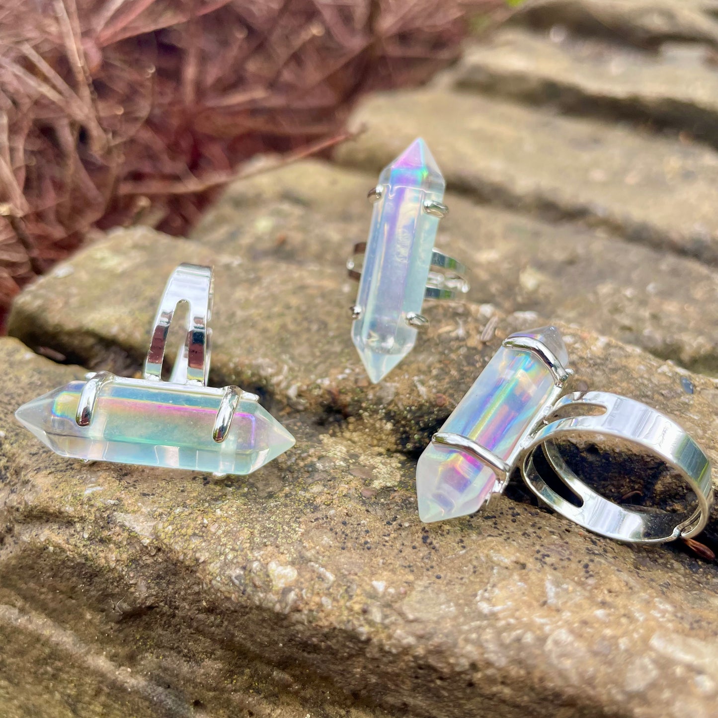 Angel Aura Quartz Double Terminated Point Adjustable Ring