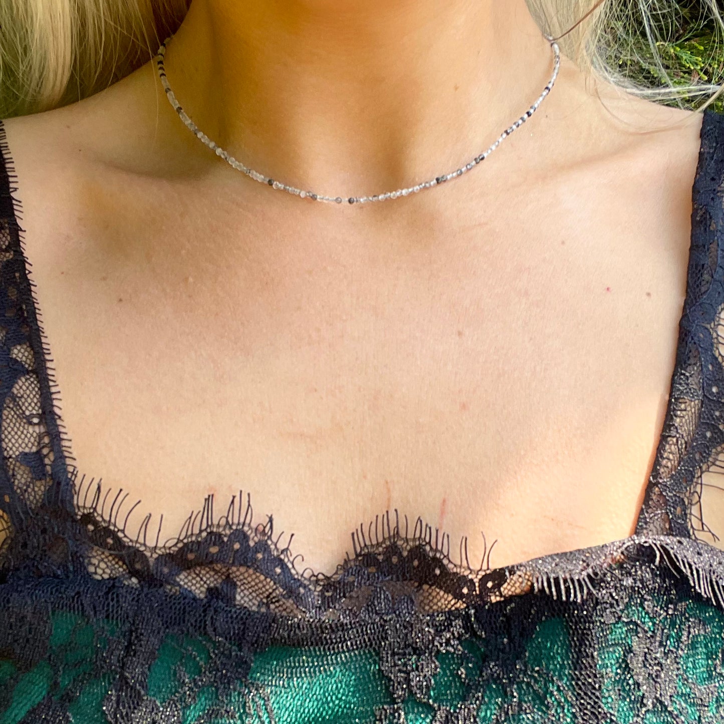 Black Tourmaline in Quartz Choker Necklace