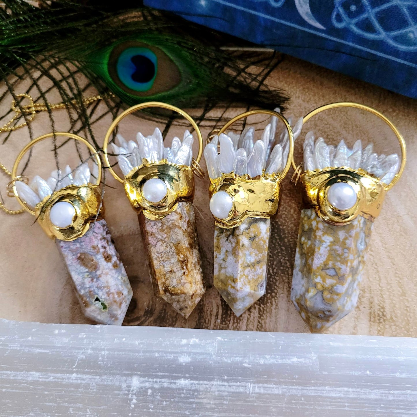 Crazy Lace Agate & Pearl Statement Point Pendant