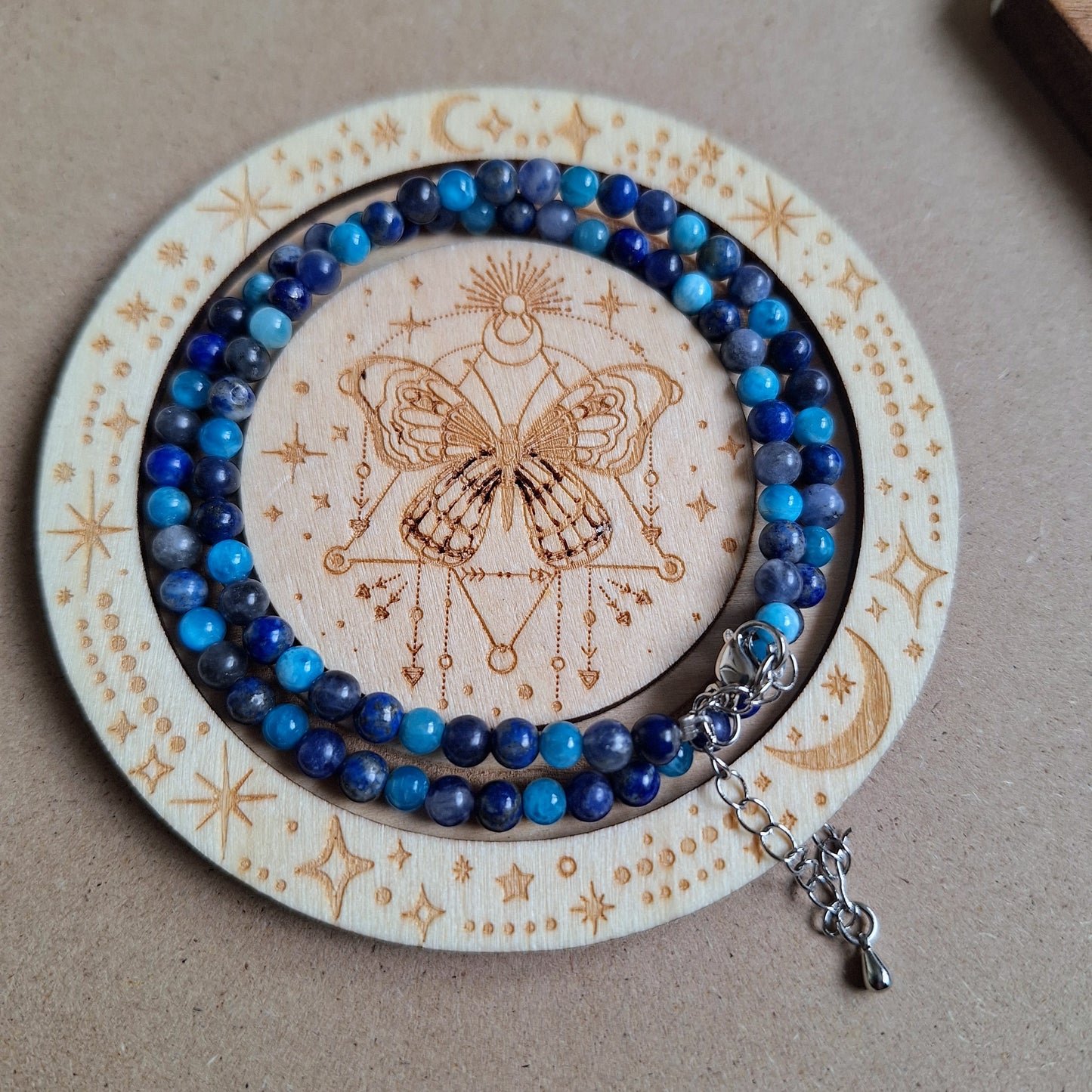 Throat Chakra Choker Necklace - 4mm beads Apatite, Lapis Lazuli & Sodalite