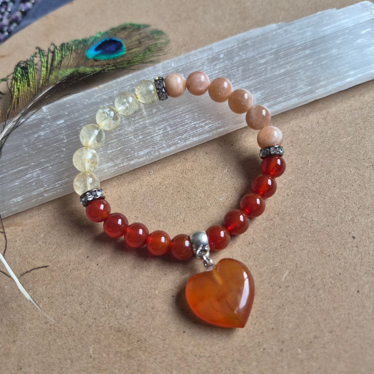 Positive motivation bracelet Crystal healing gift for him or her sacral chakra bead jewellery for men or women