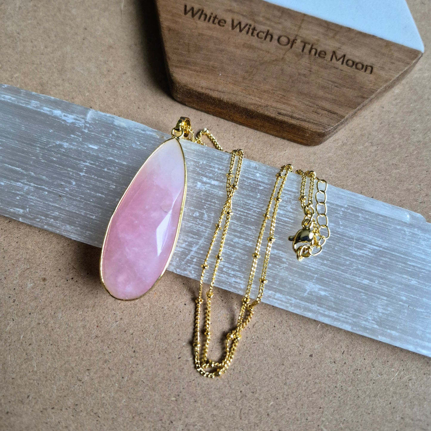 Rose Quartz Teardrop Pendant: Crystal Jewellery Necklace Heart Chakra