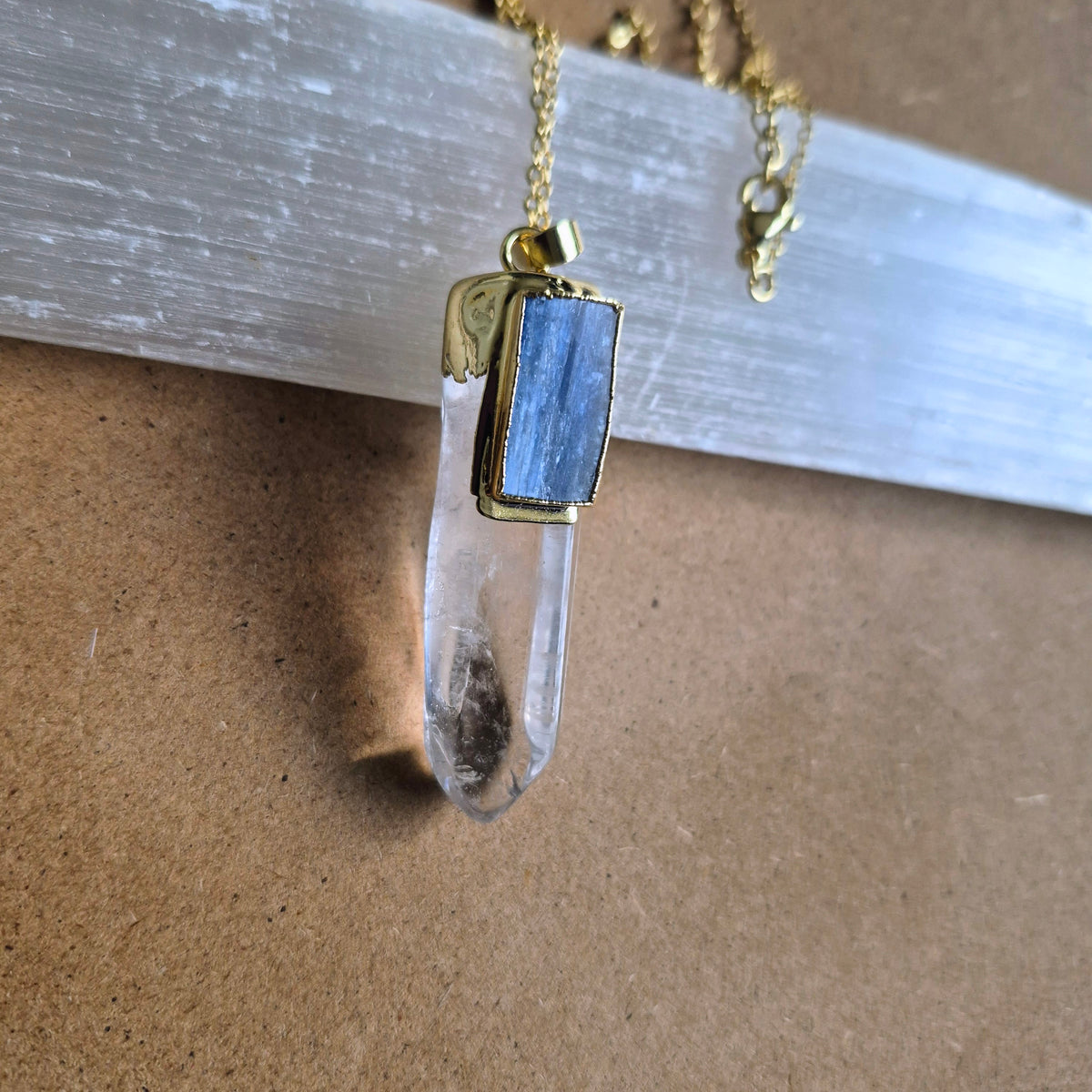 Clear Quartz and Kyanite Pendant