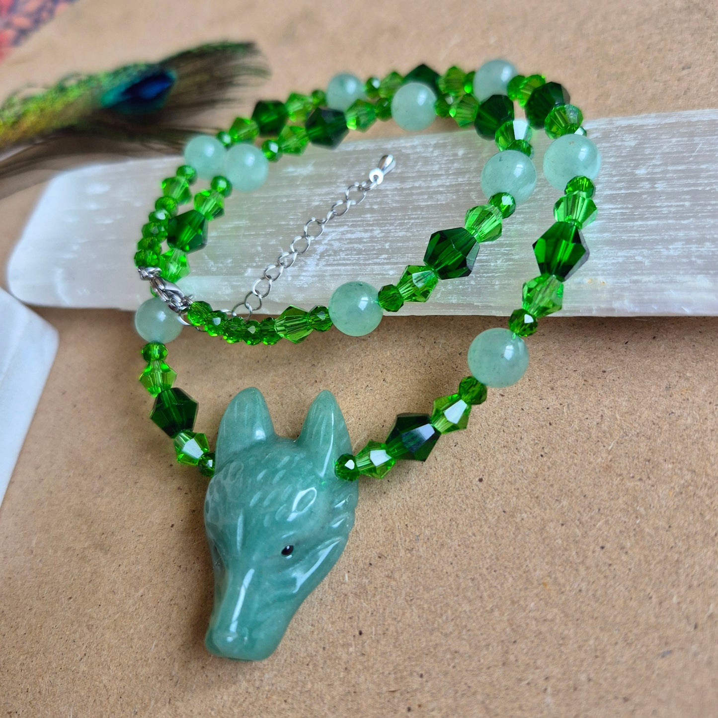 Green Aventurine Wolf Choker Necklace