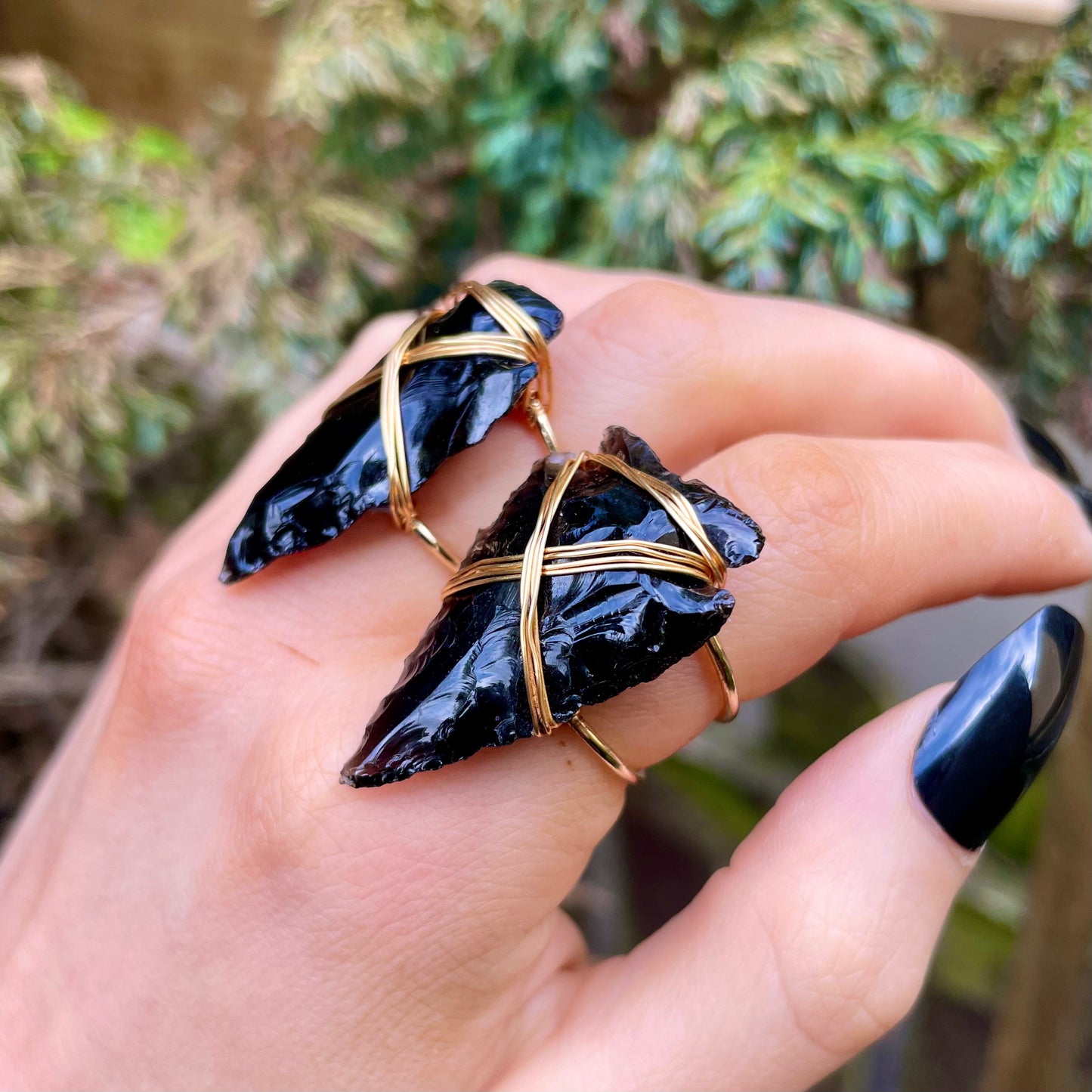 Black Obsidian Wire Wrapped Arrowhead Rings 🖤🌙✨