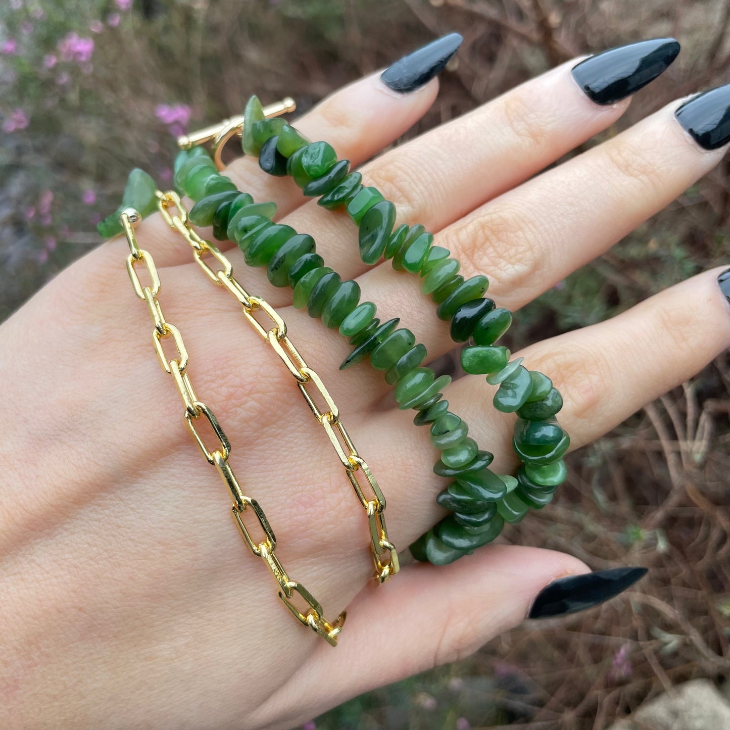 Green Jade Chip Choker Necklace